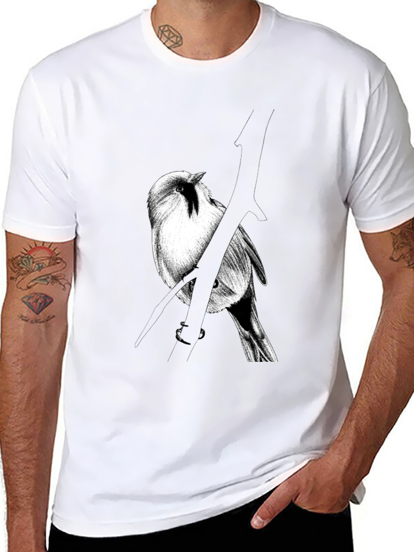 Bird on Branch Graphic Tee - Black Cotton
