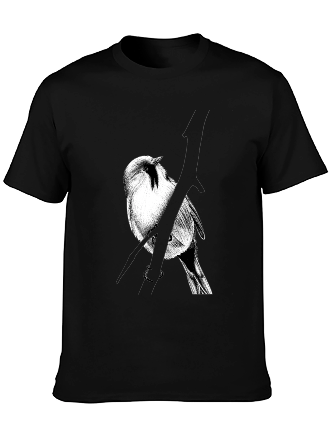 Bird on Branch Graphic Tee - Black Cotton