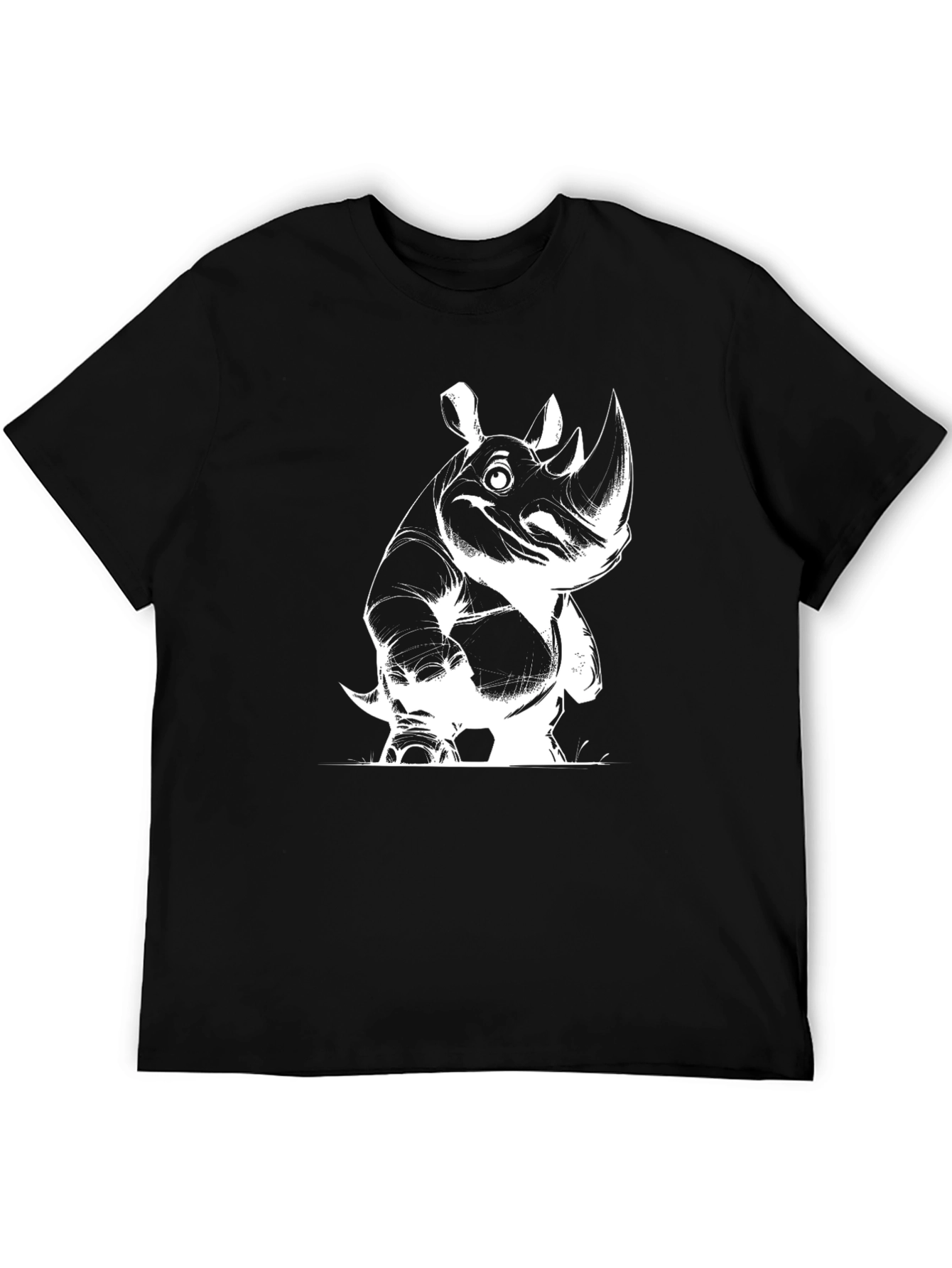 Rhino Graphic Tee - Black Cotton Casual T-Shirt