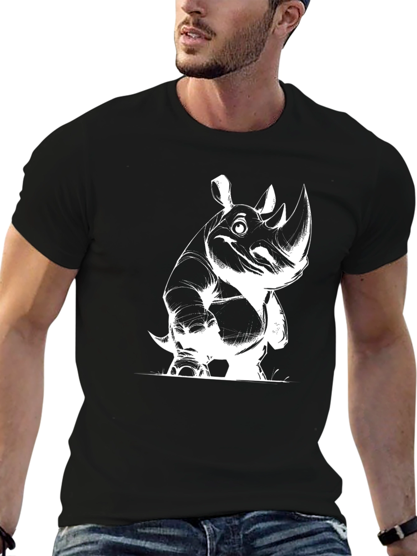 Rhino Graphic Tee - Black Cotton Casual T-Shirt