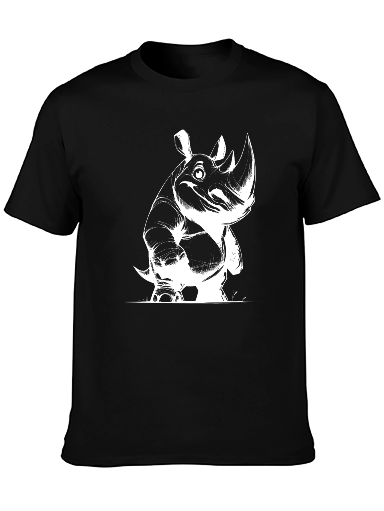 Rhino Graphic Tee - Black Cotton Casual T-Shirt
