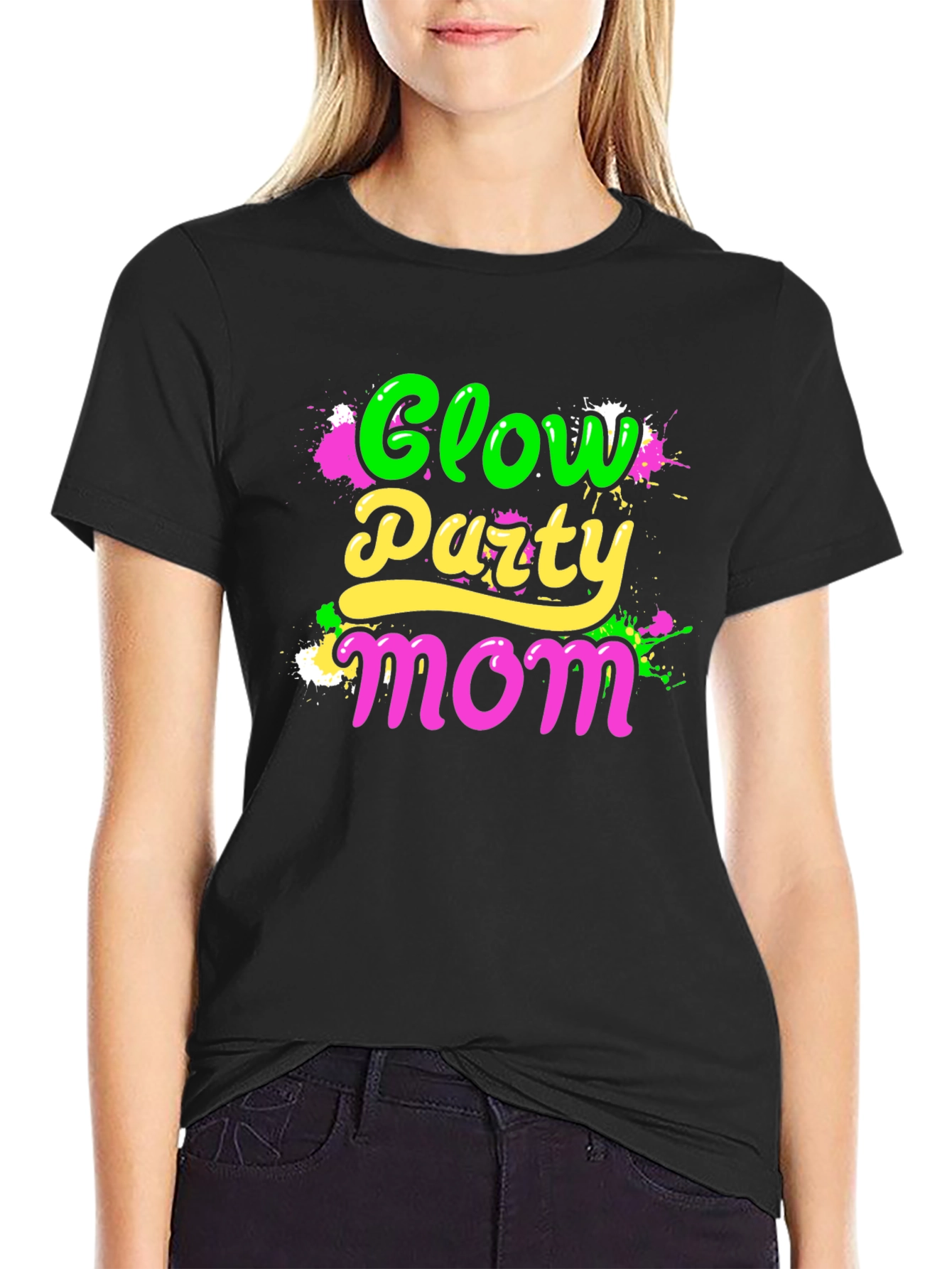 Glow Party Mom Black T-Shirt