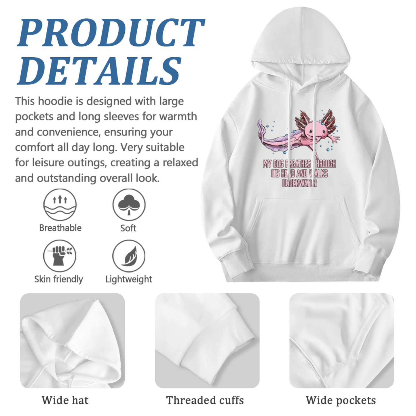 Funny Axolotl Quote White Hoodie, Aquarium Lover Ultra Soft Sweatshirt