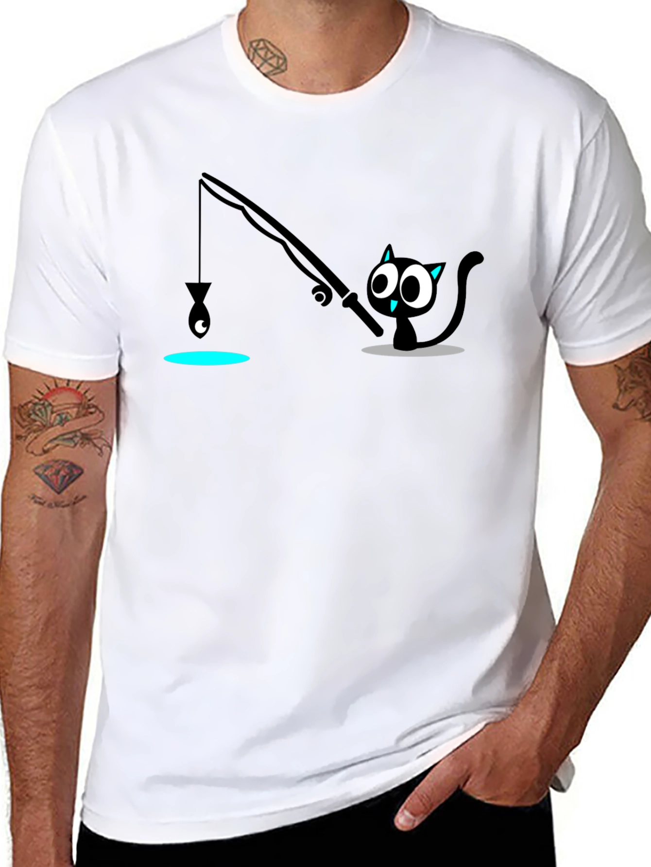 Cat Fishing T-Shirt - Funny Cartoon Tee