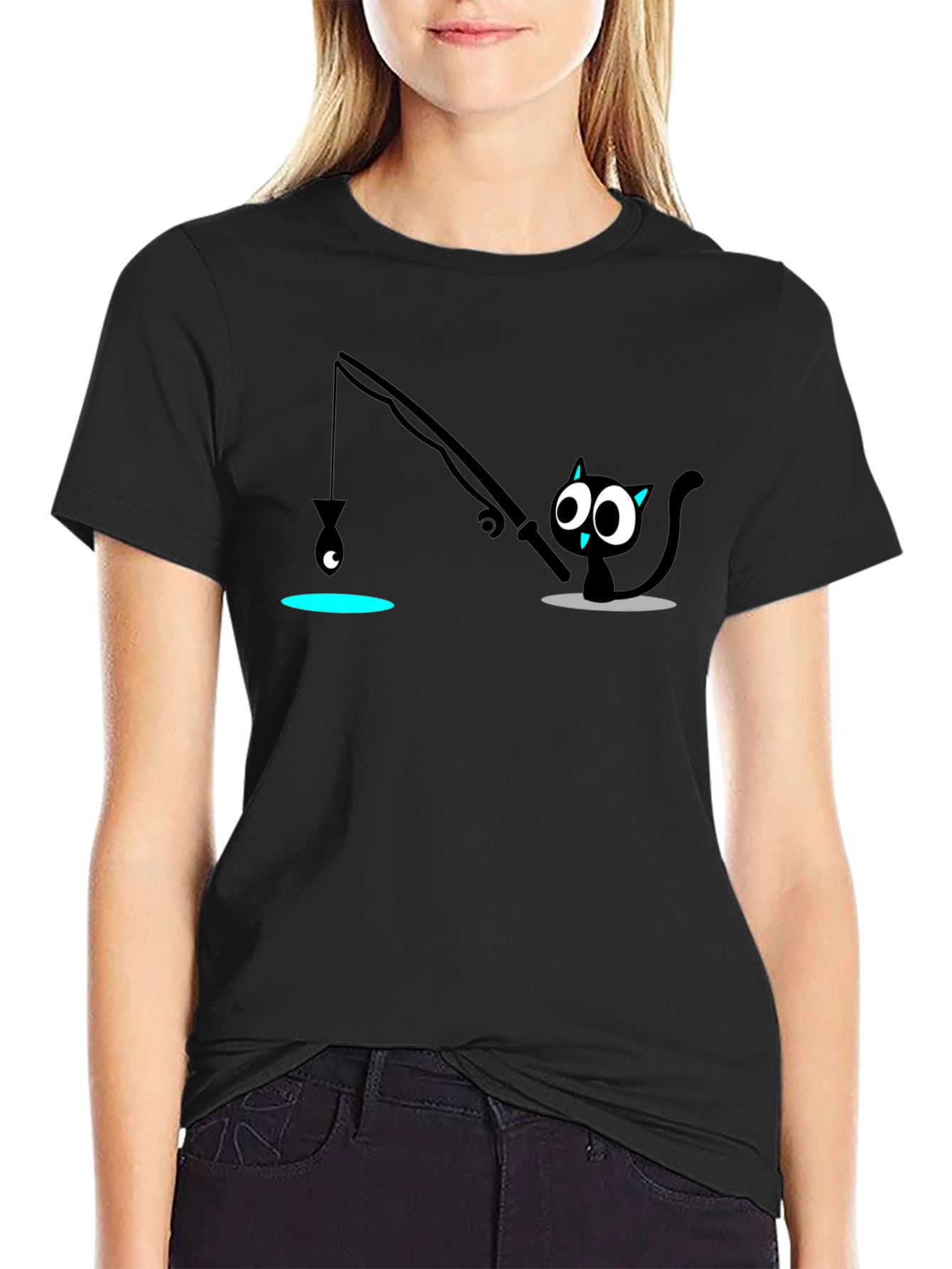 Cat Fishing T-Shirt - Funny Cartoon Tee