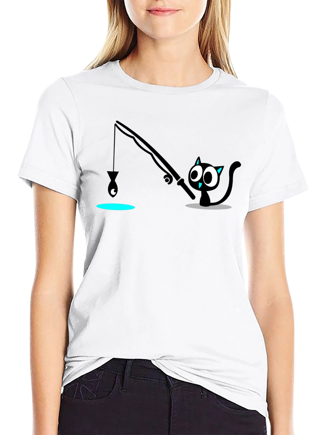 Cat Fishing T-Shirt - Funny Cartoon Tee