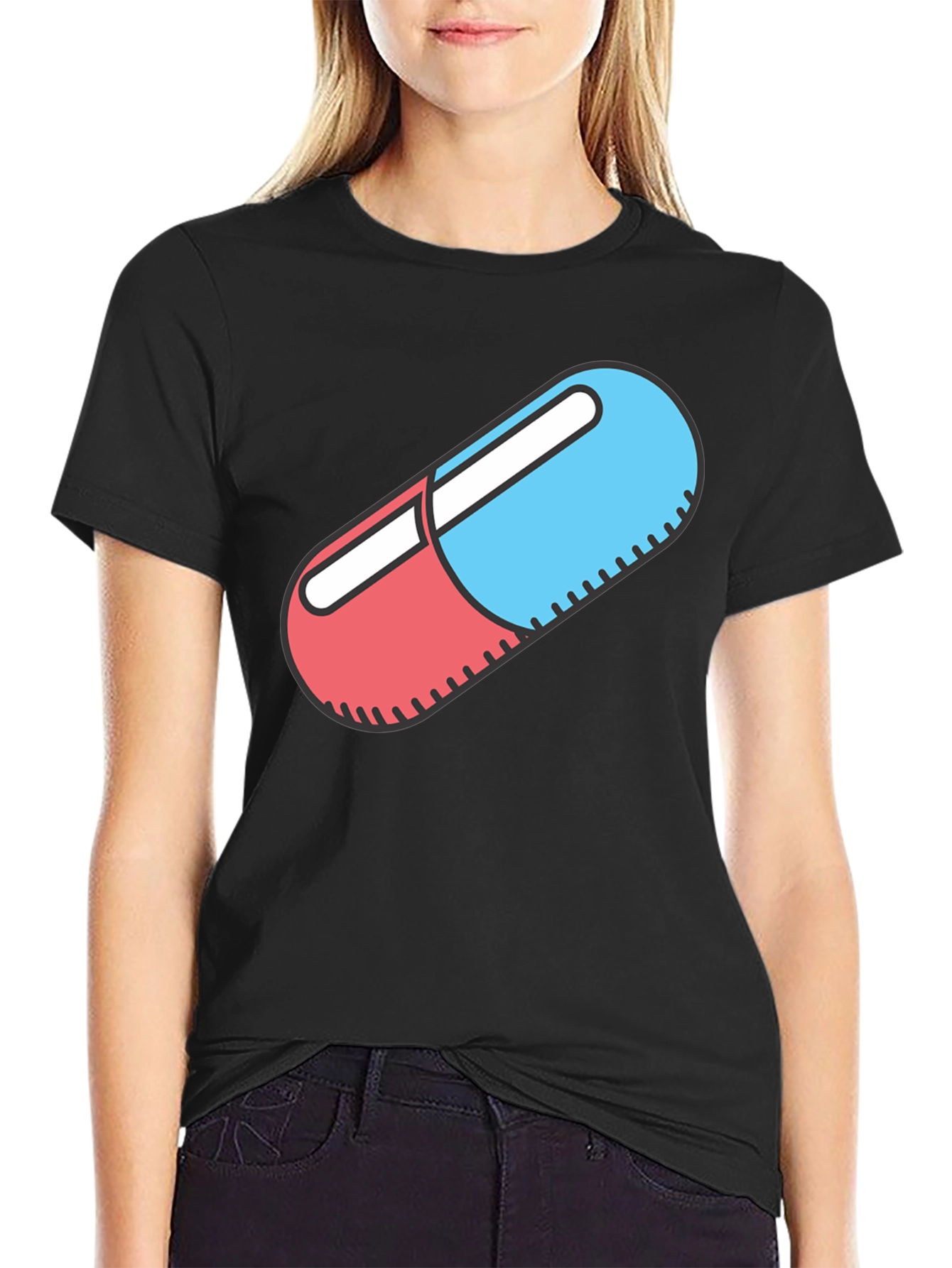Red and Blue Pill Graphic Black T-Shirt