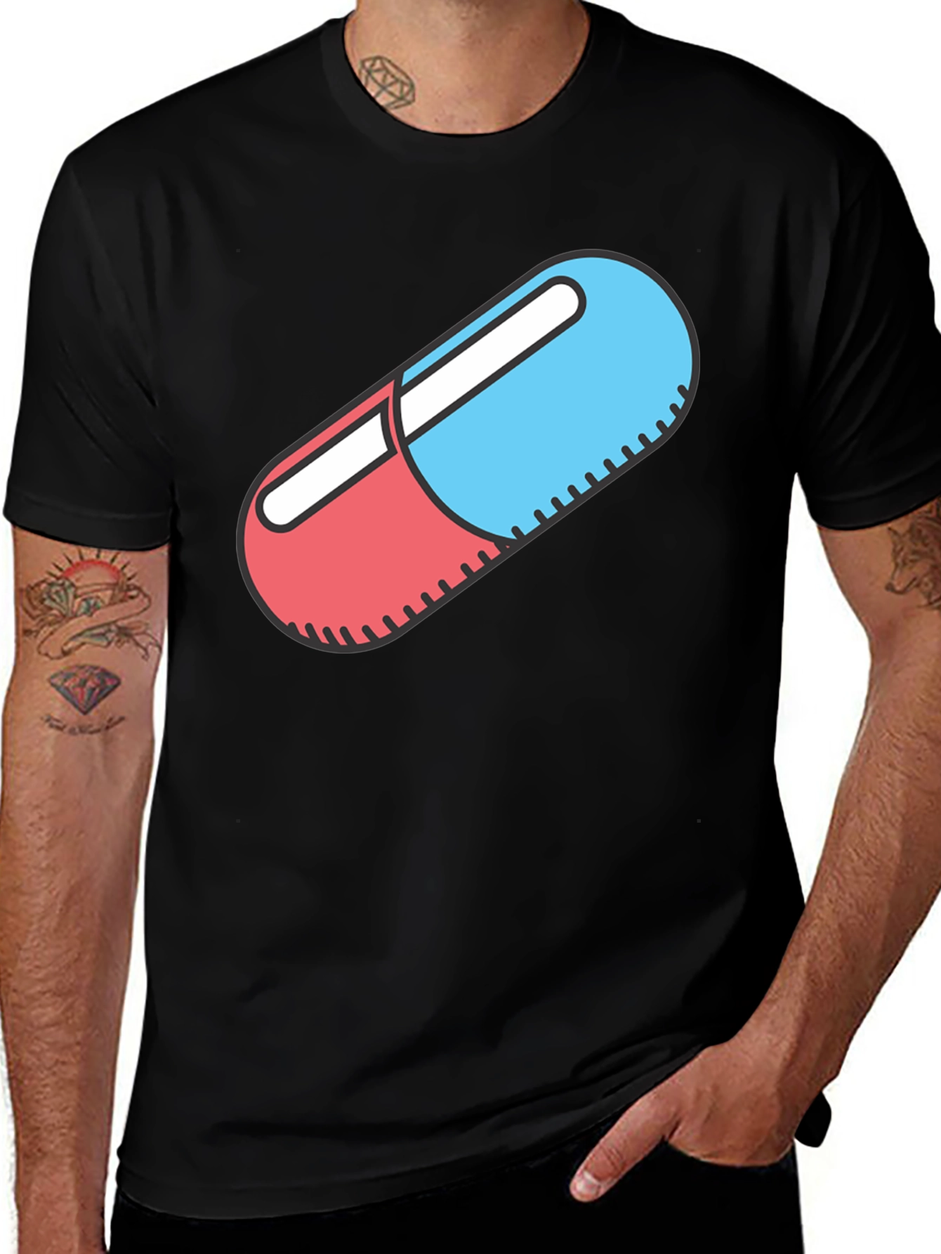 Red and Blue Pill Graphic Black T-Shirt