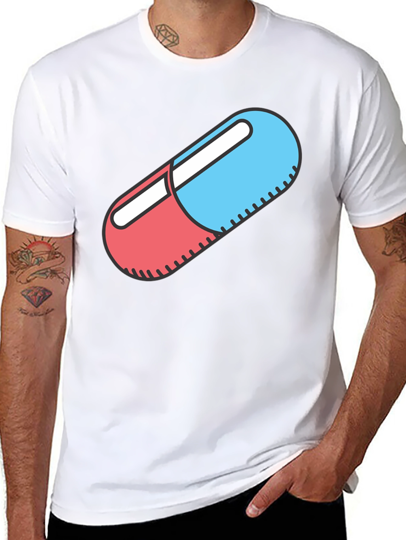 Red and Blue Pill Graphic Black T-Shirt