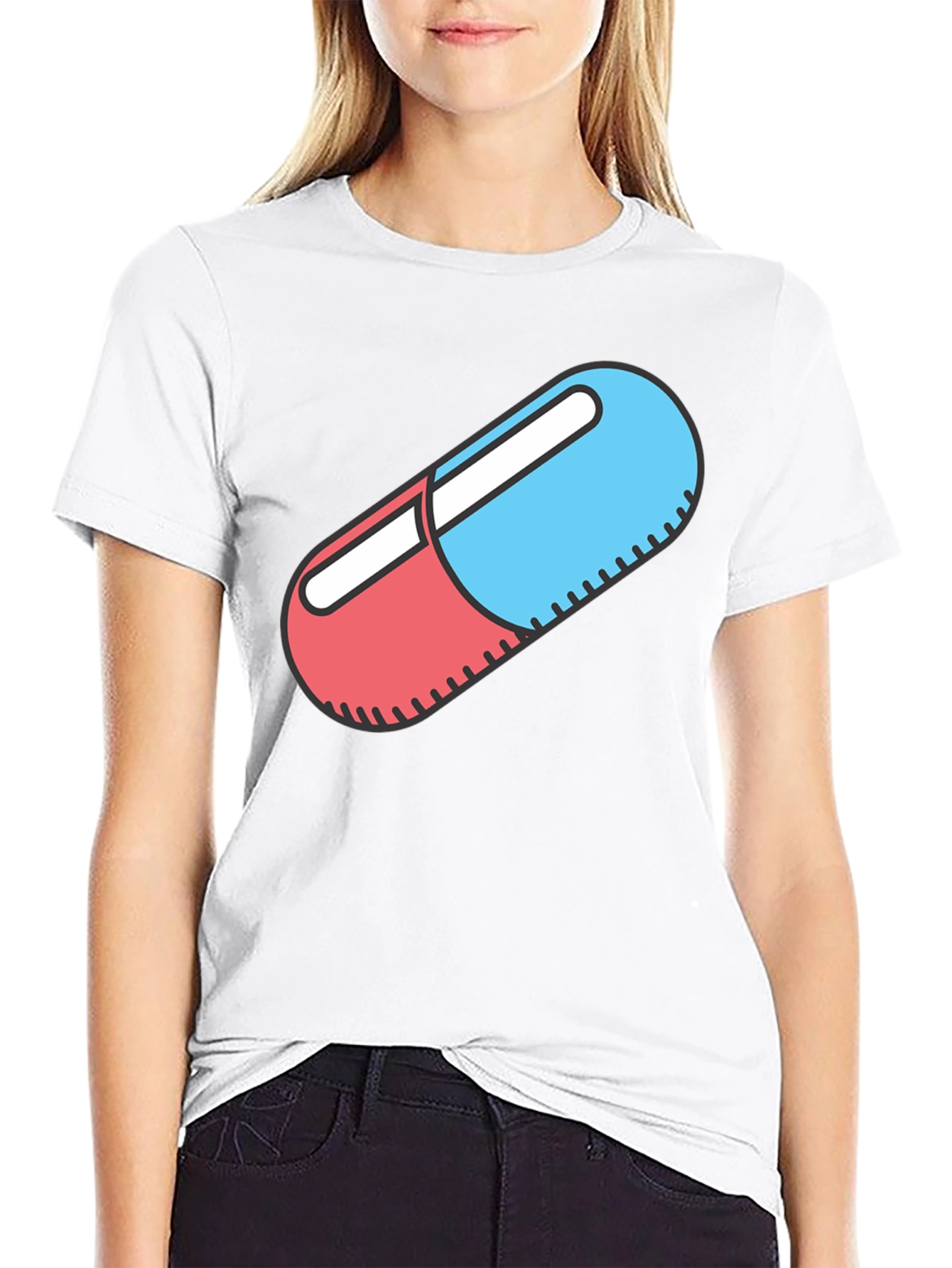 Red and Blue Pill Graphic Black T-Shirt