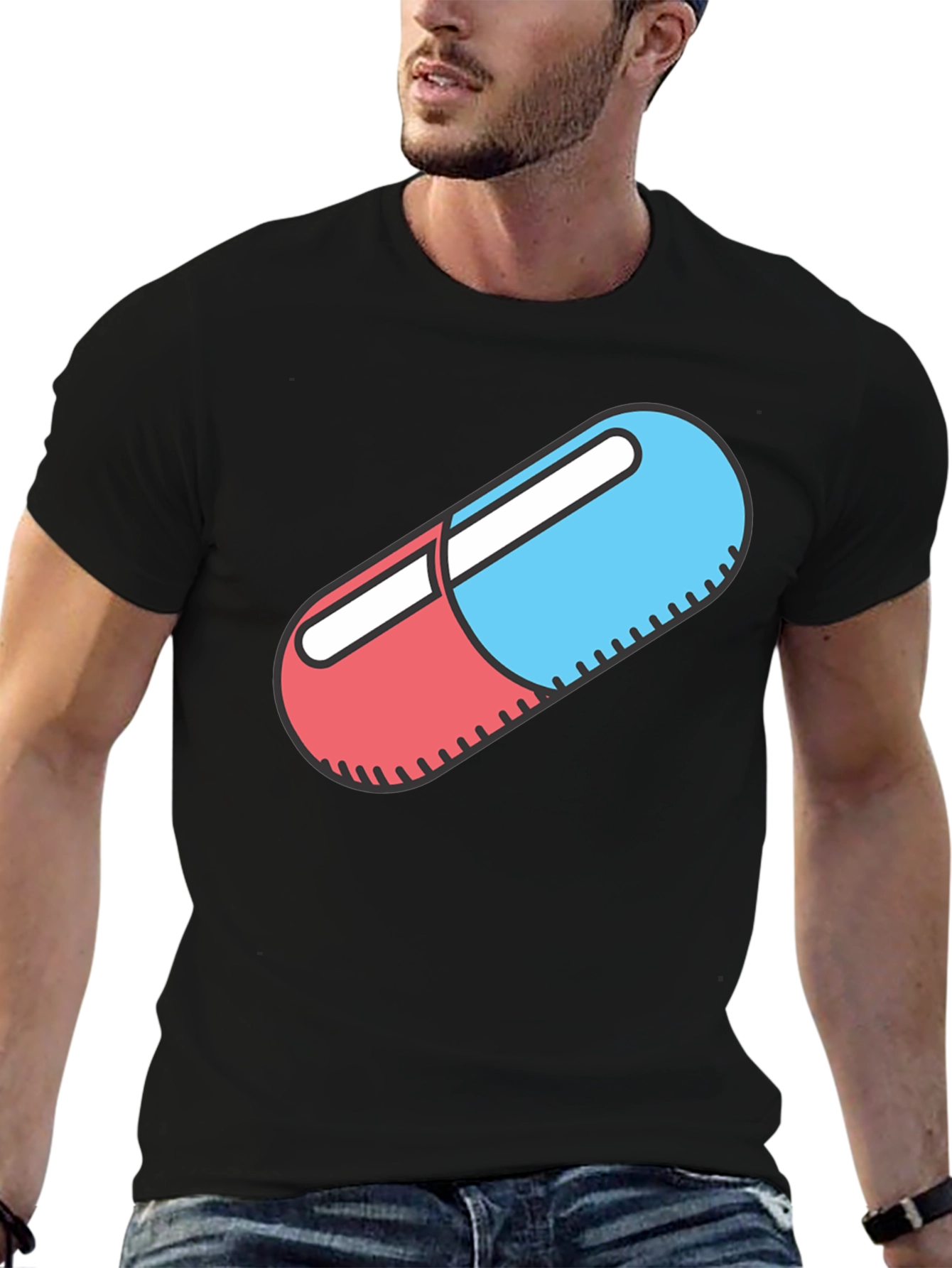 Red and Blue Pill Graphic Black T-Shirt