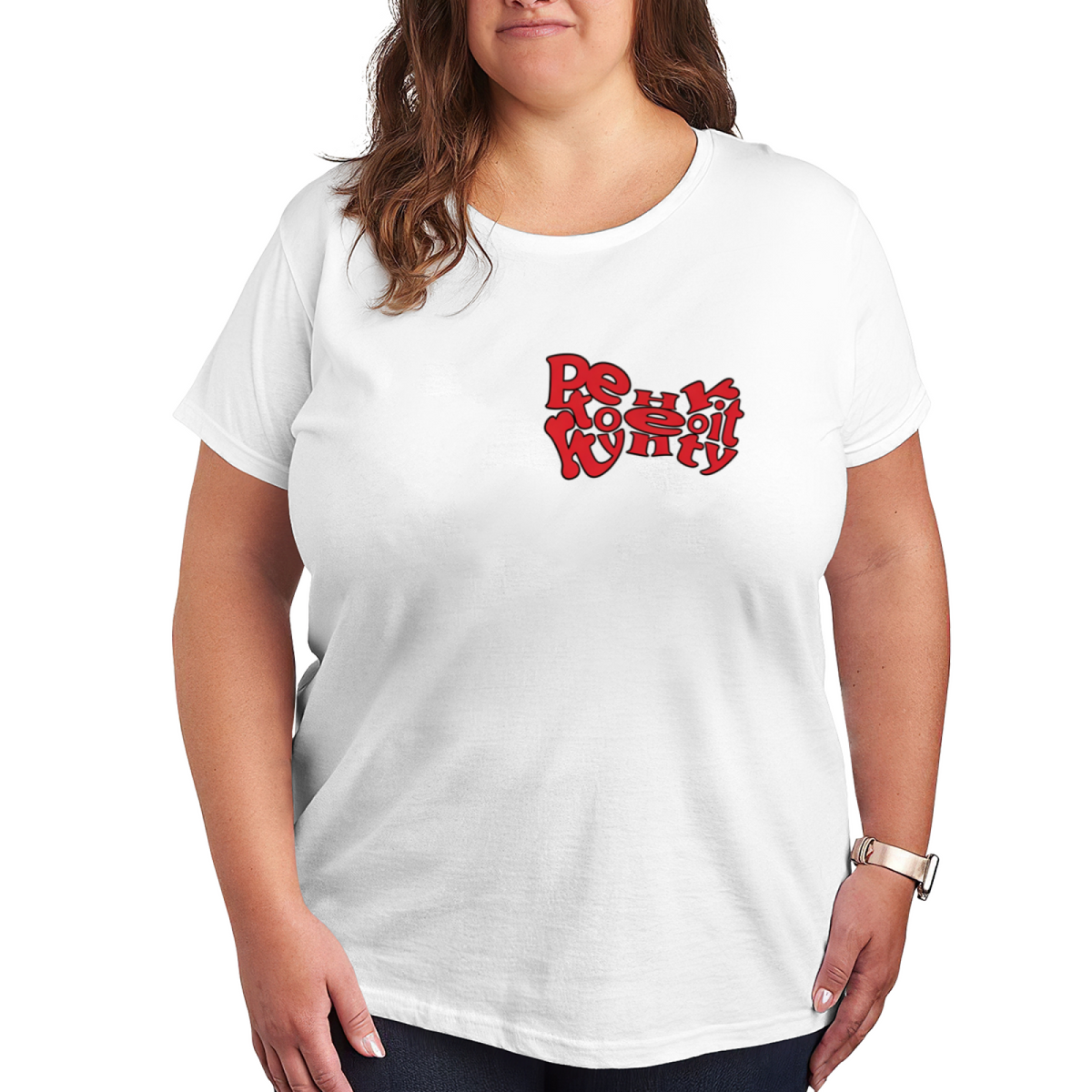 Retro Red Groovy Letter Print Plus Size Women Tee