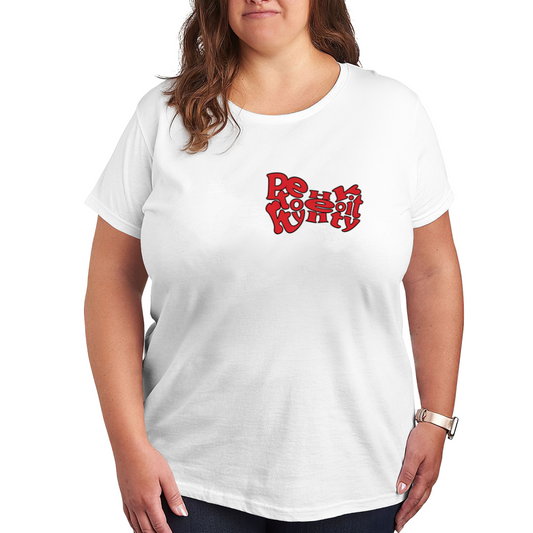 Retro Red Groovy Letter Print Plus Size Women Tee
