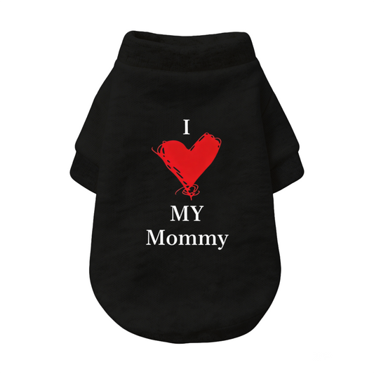 I Love My Mommy Red Heart Black Pet Sweater, Heartwarming Puppy Outfit