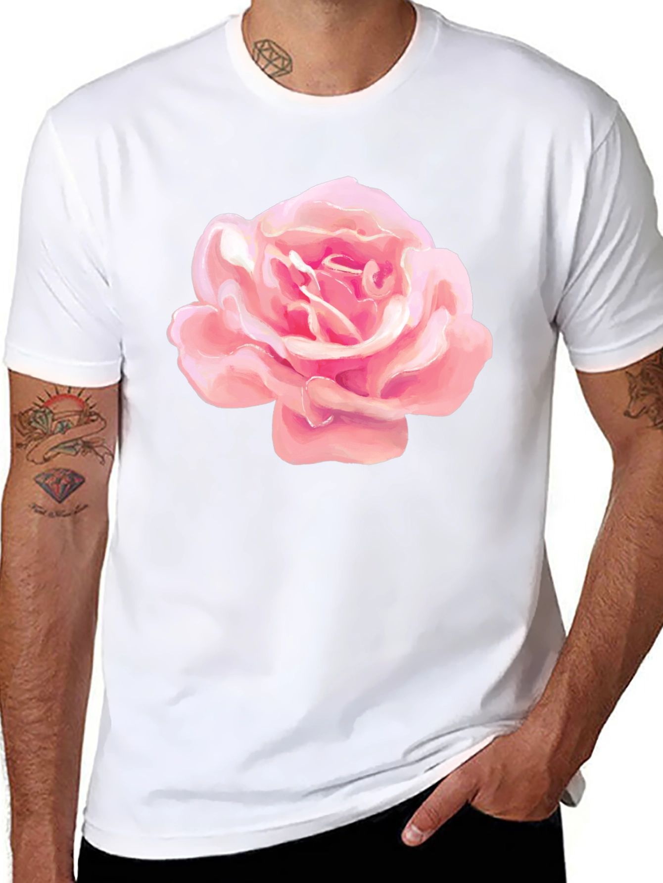 Pink Rose Graphic Black T-Shirt