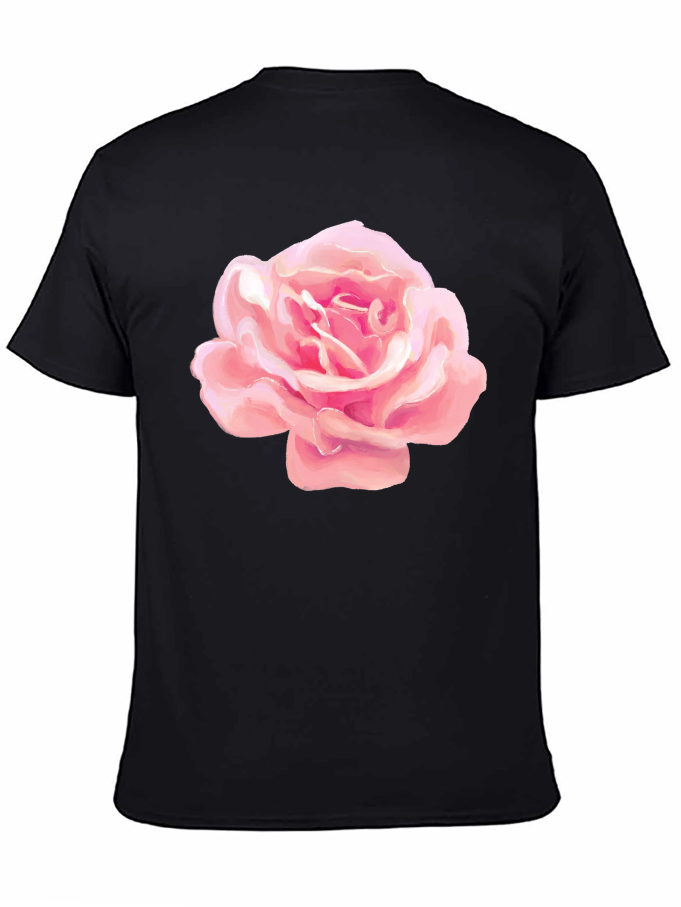 Pink Rose Graphic Black T-Shirt