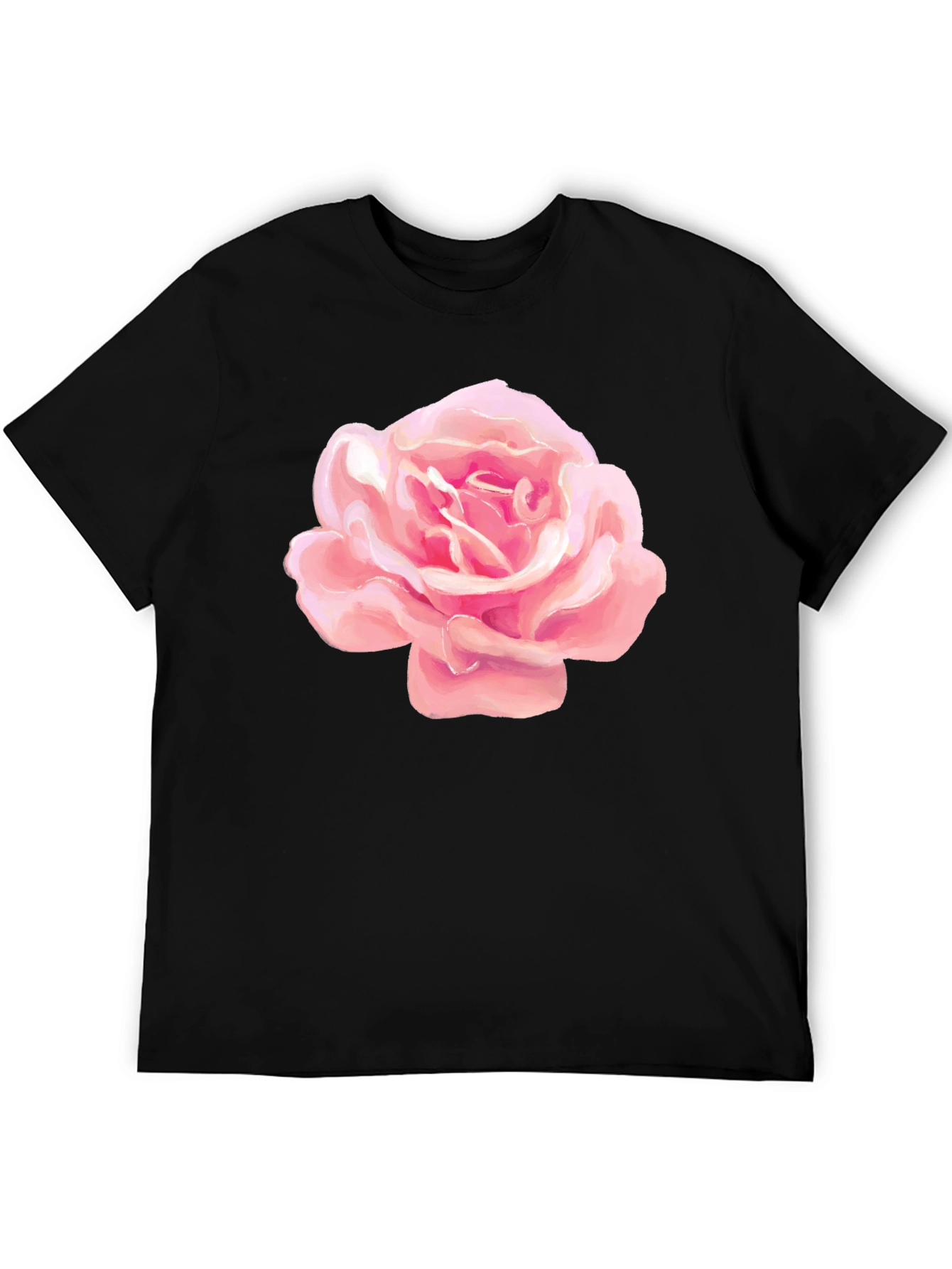 Pink Rose Graphic Black T-Shirt