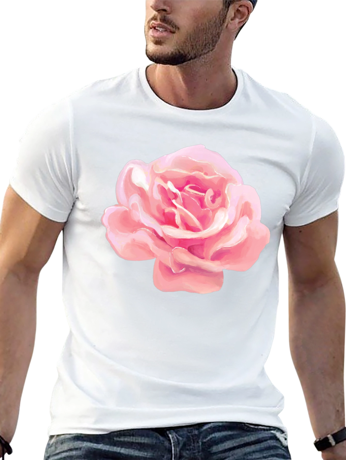 Pink Rose Graphic Black T-Shirt