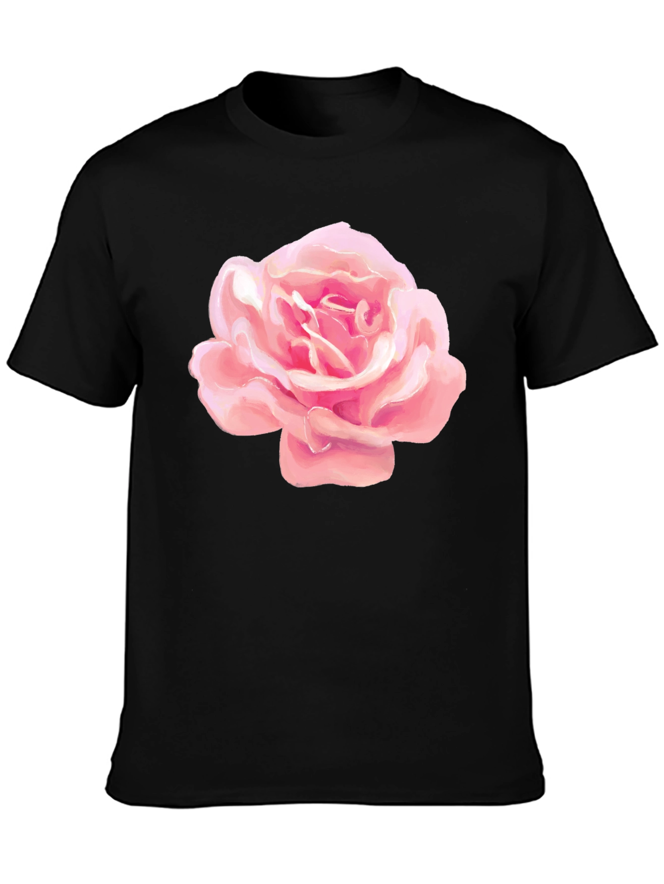 Pink Rose Graphic Black T-Shirt