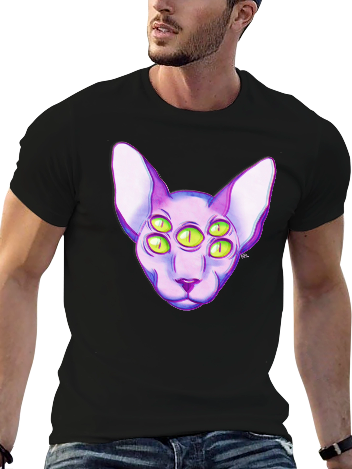 Six-Eyed Cat Graphic T-Shirt - Unique Style