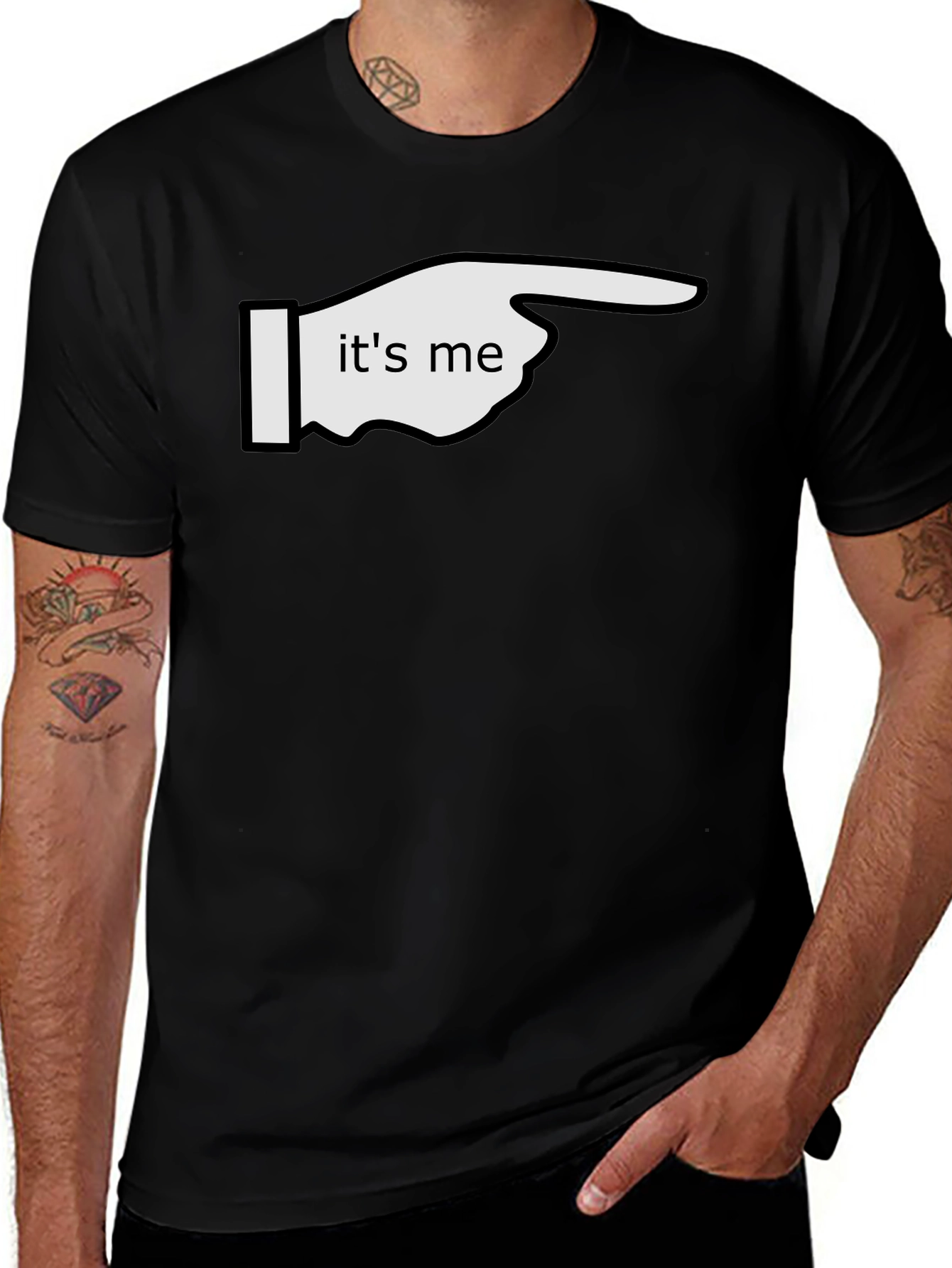 Its Me Pointing Graphic Tee - Black Cotton T-Shirt