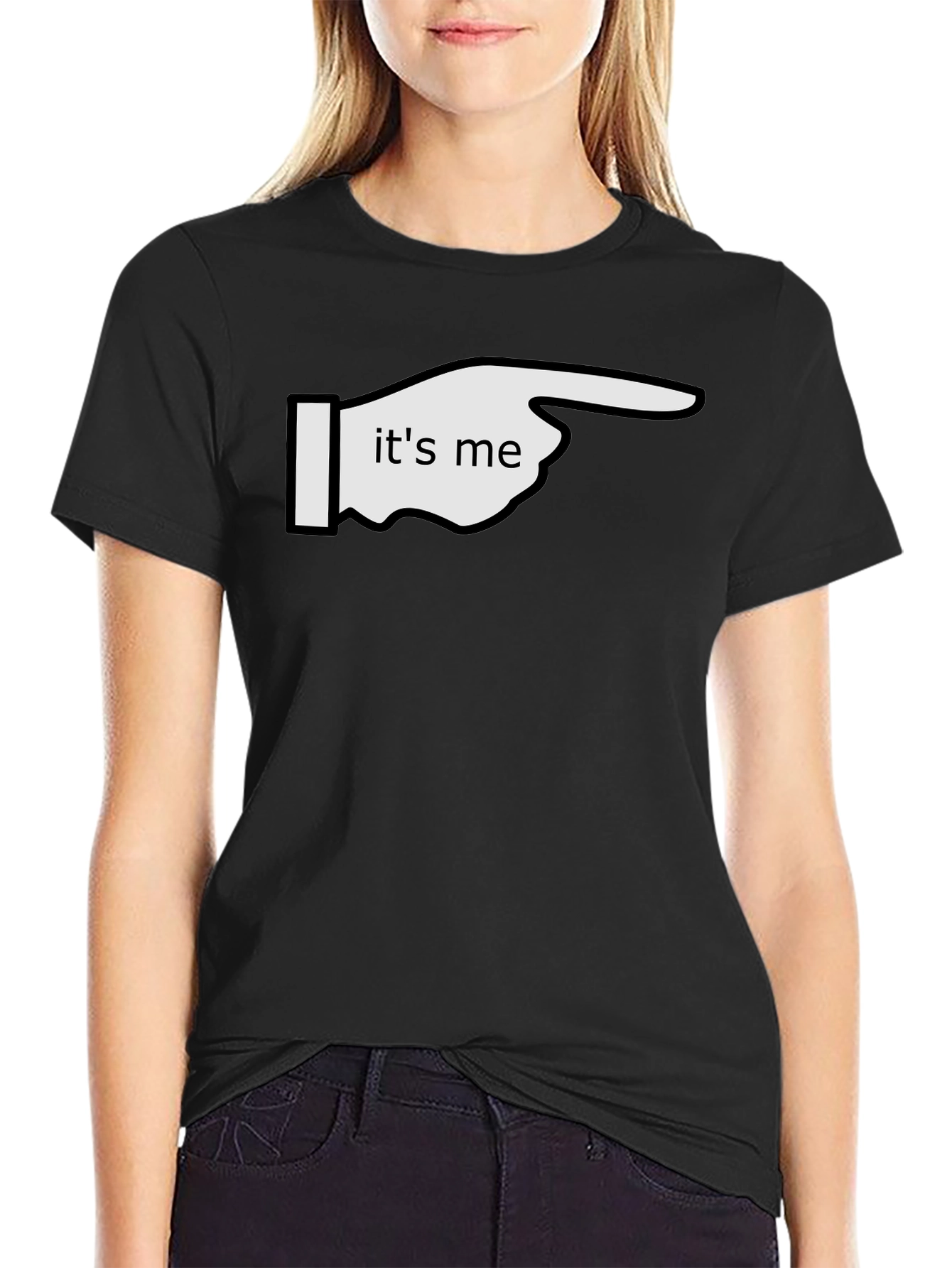 Its Me Pointing Graphic Tee - Black Cotton T-Shirt