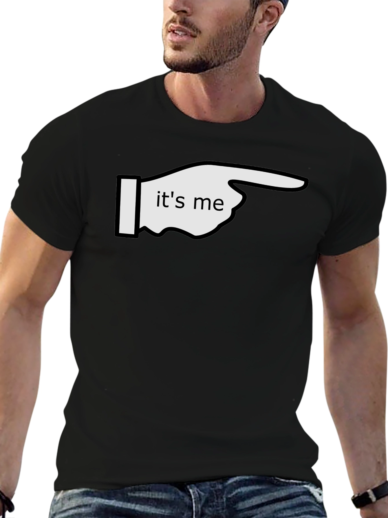 Its Me Pointing Graphic Tee - Black Cotton T-Shirt