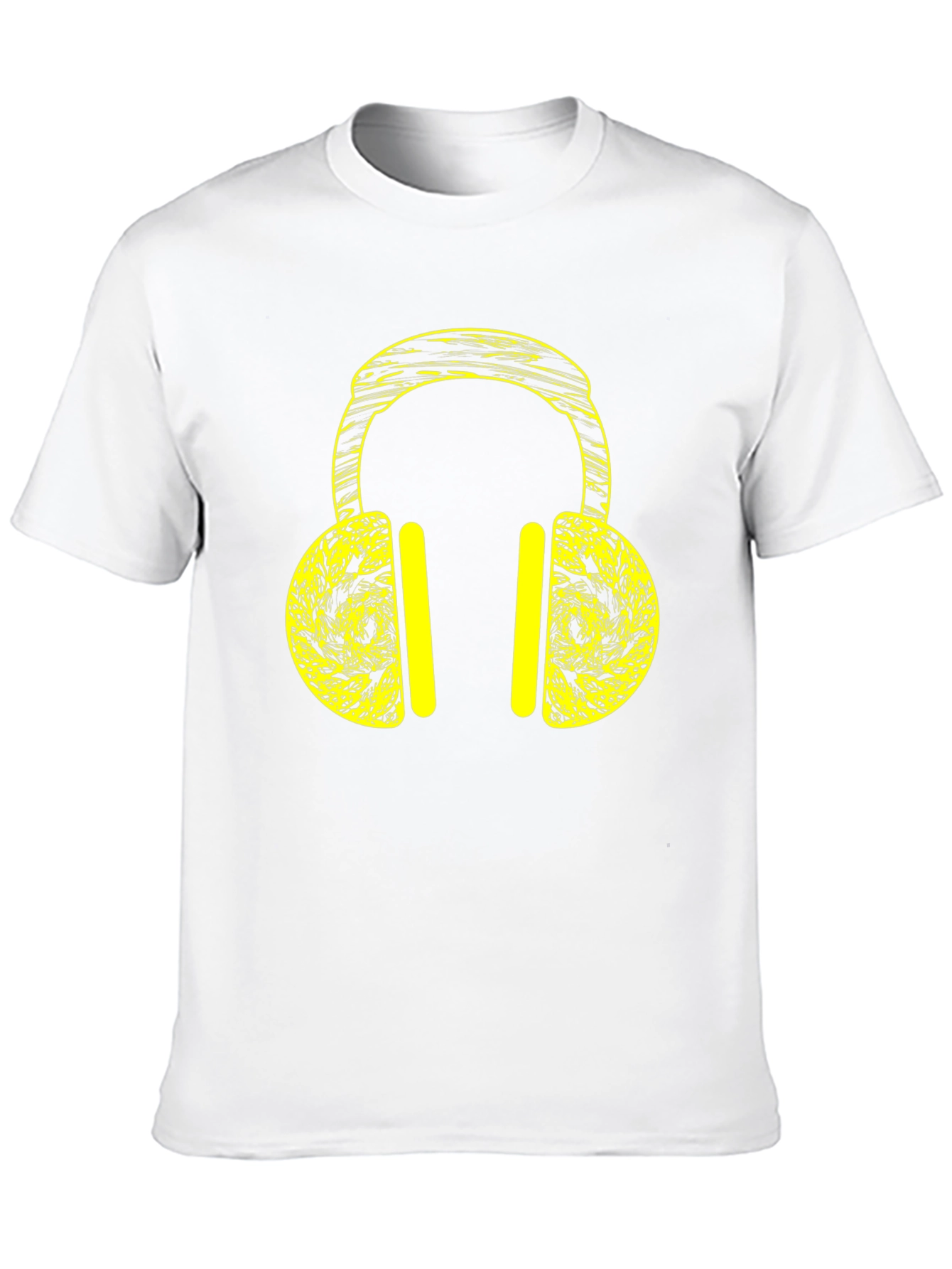 Black T-Shirt with Yellow Headphone Graphic Print