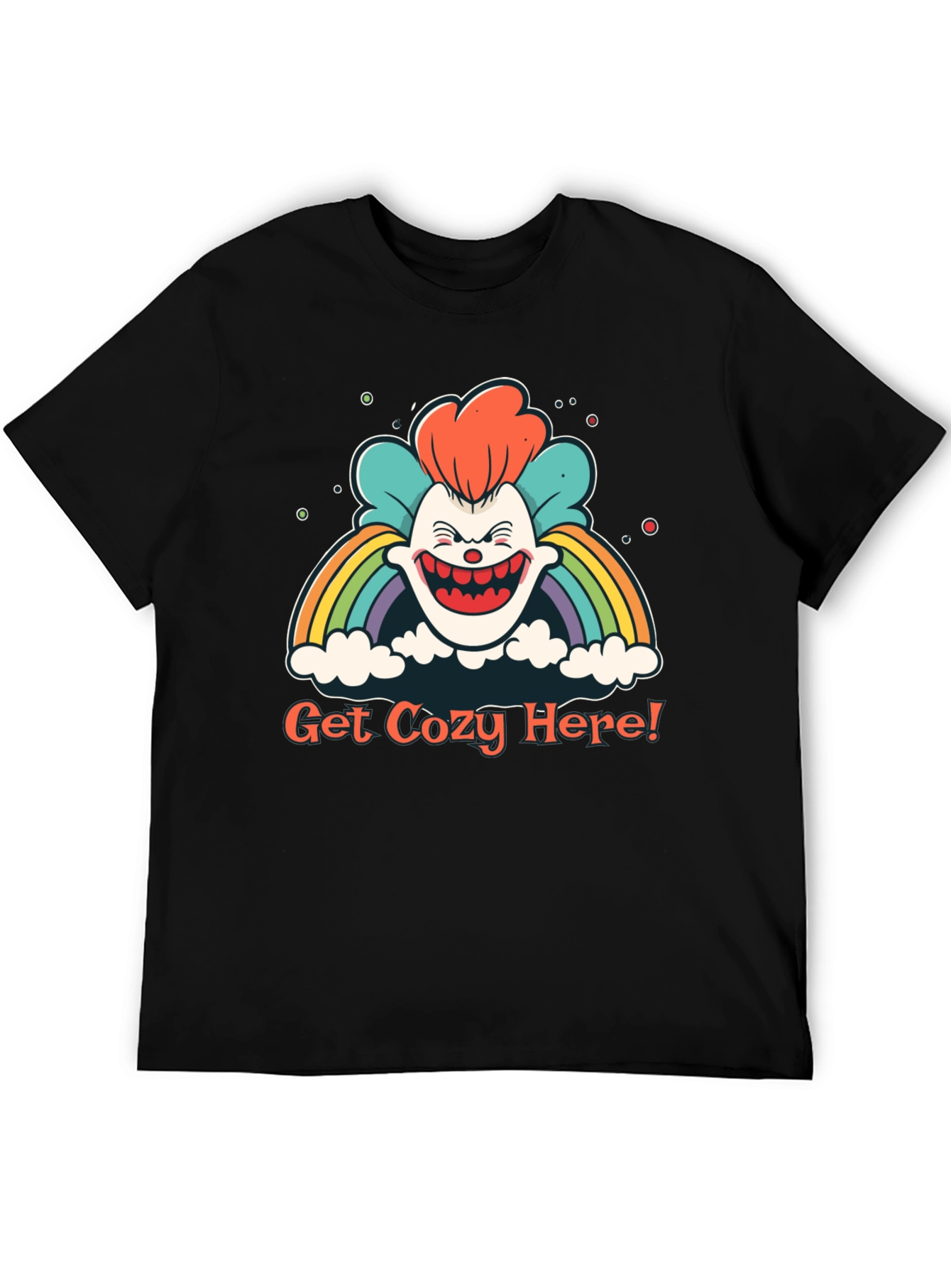 Get Cozy Here! Clown Rainbow Graphic T-Shirt