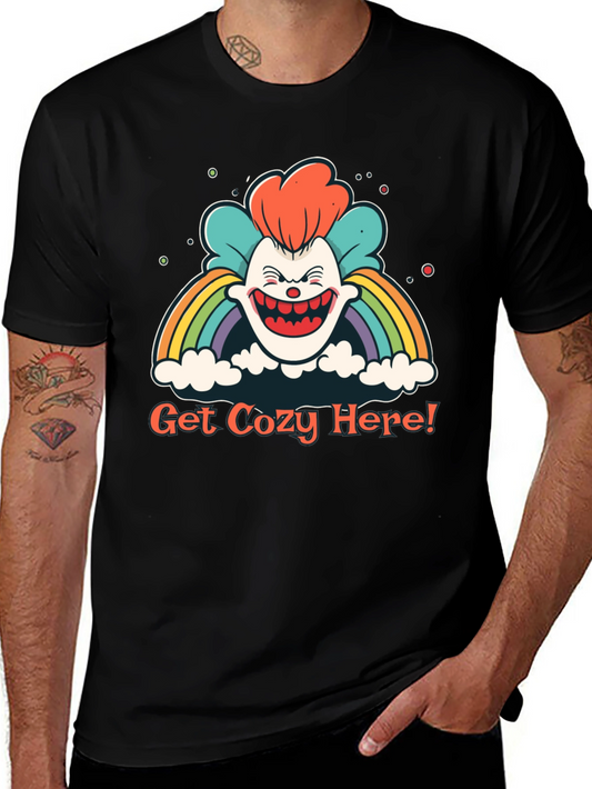 Get Cozy Here! Clown Rainbow Graphic T-Shirt