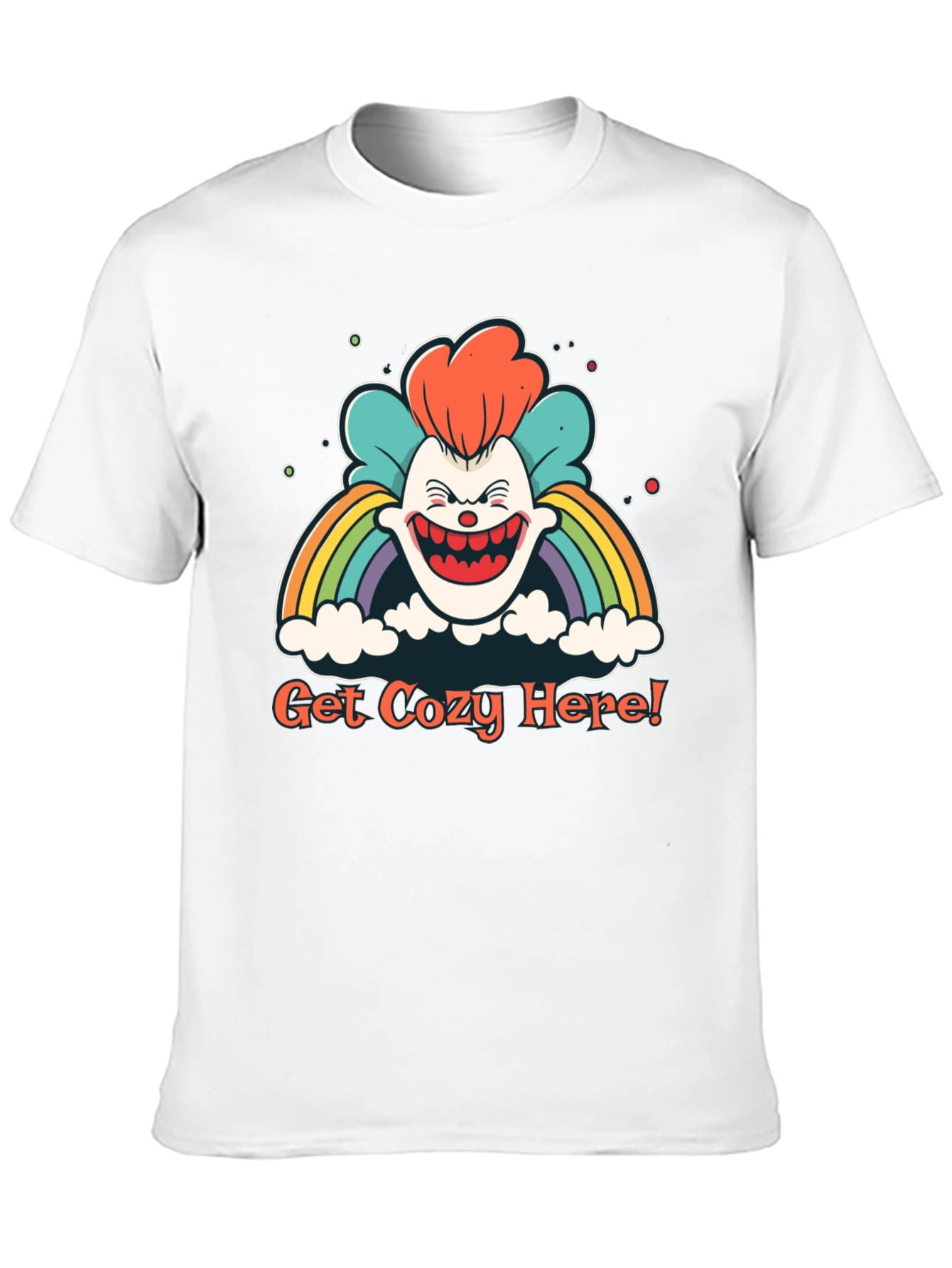 Get Cozy Here! Clown Rainbow Graphic T-Shirt