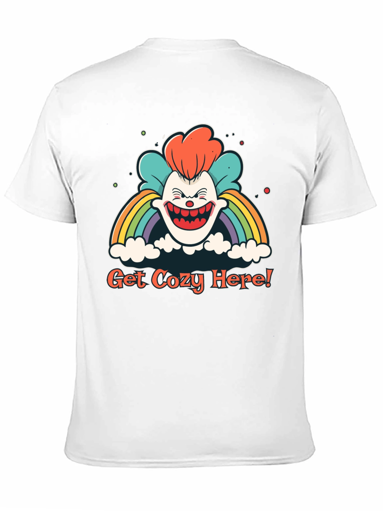 Get Cozy Here! Clown Rainbow Graphic T-Shirt