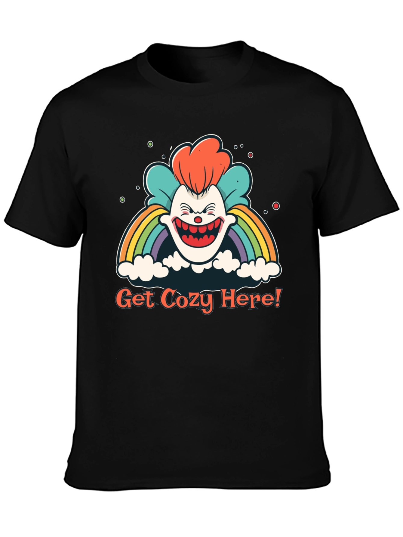 Get Cozy Here! Clown Rainbow Graphic T-Shirt