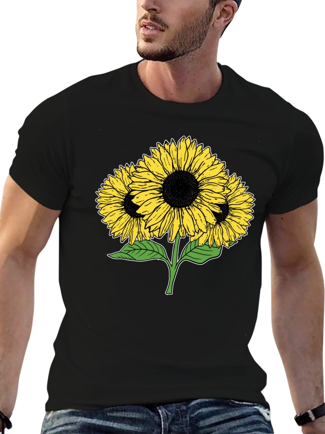 Sunflower Graphic T-Shirt - Casual Black Tee