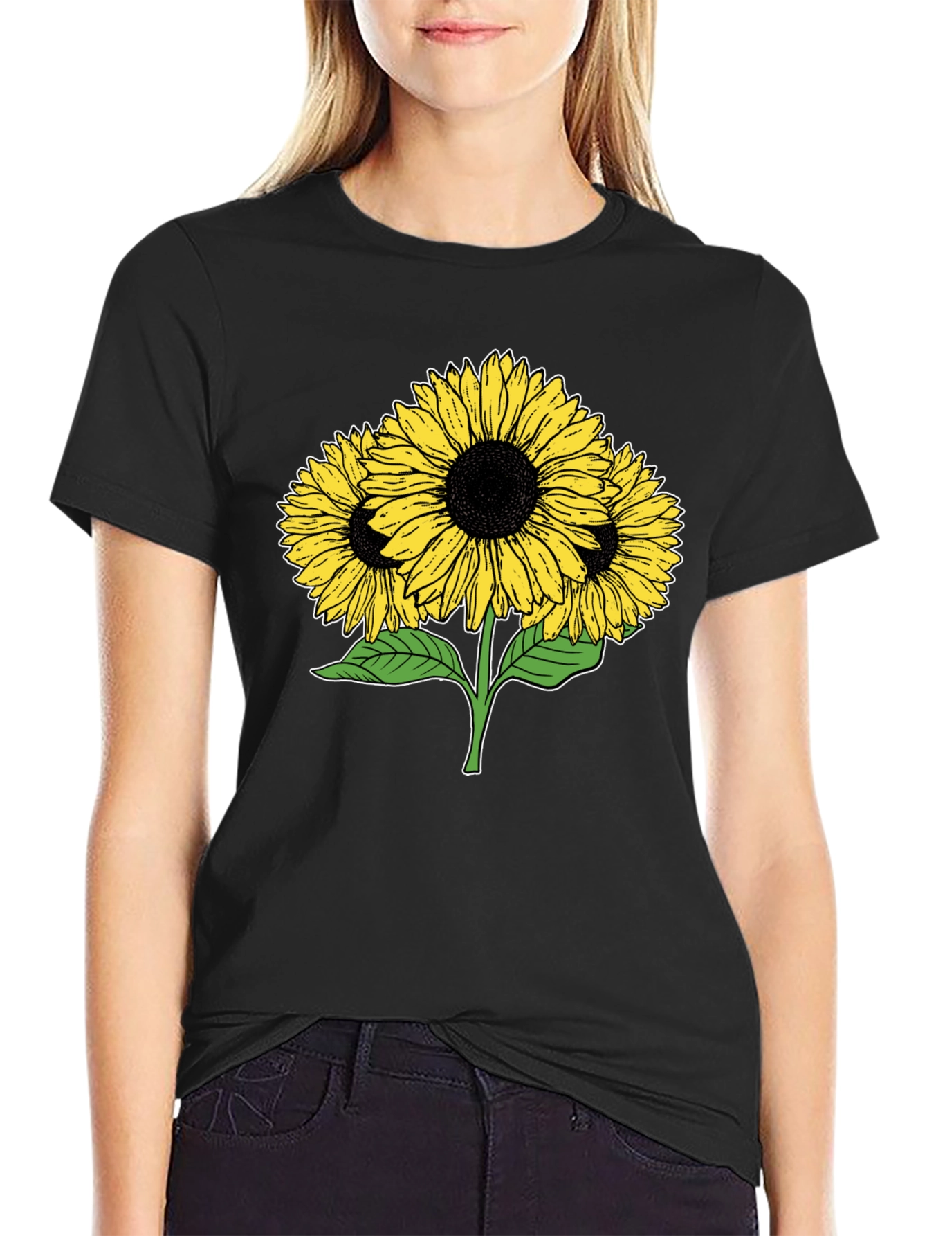 Sunflower Graphic T-Shirt - Casual Black Tee