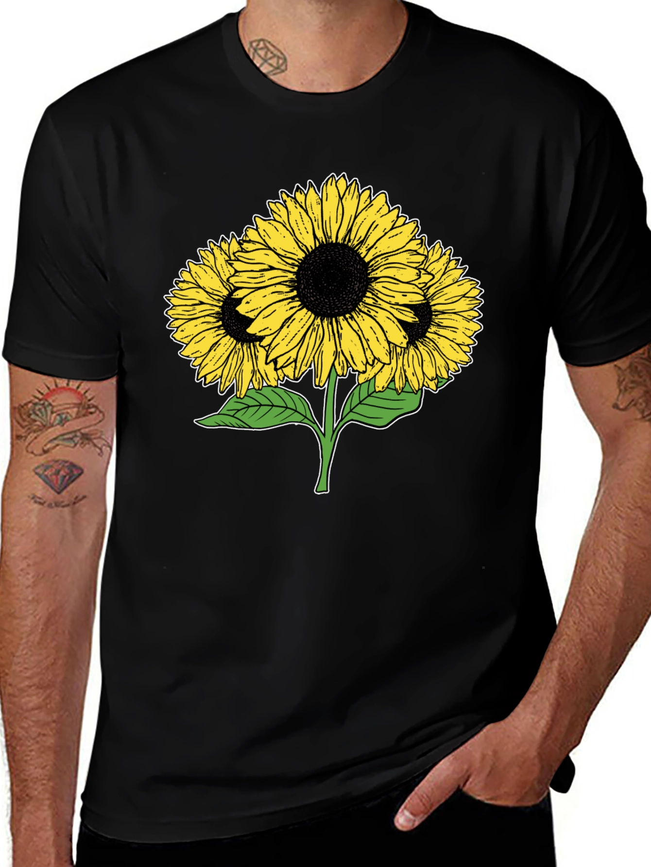 Sunflower Graphic T-Shirt - Casual Black Tee