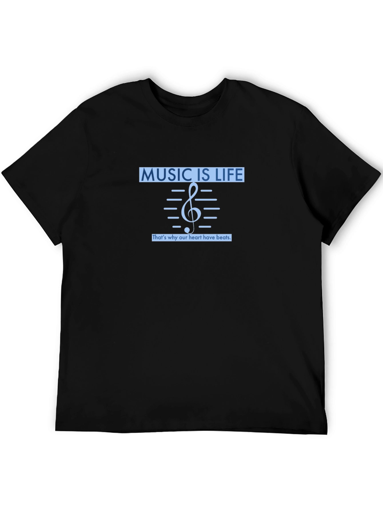 Music Is Life Mens Black Graphic T-Shirt