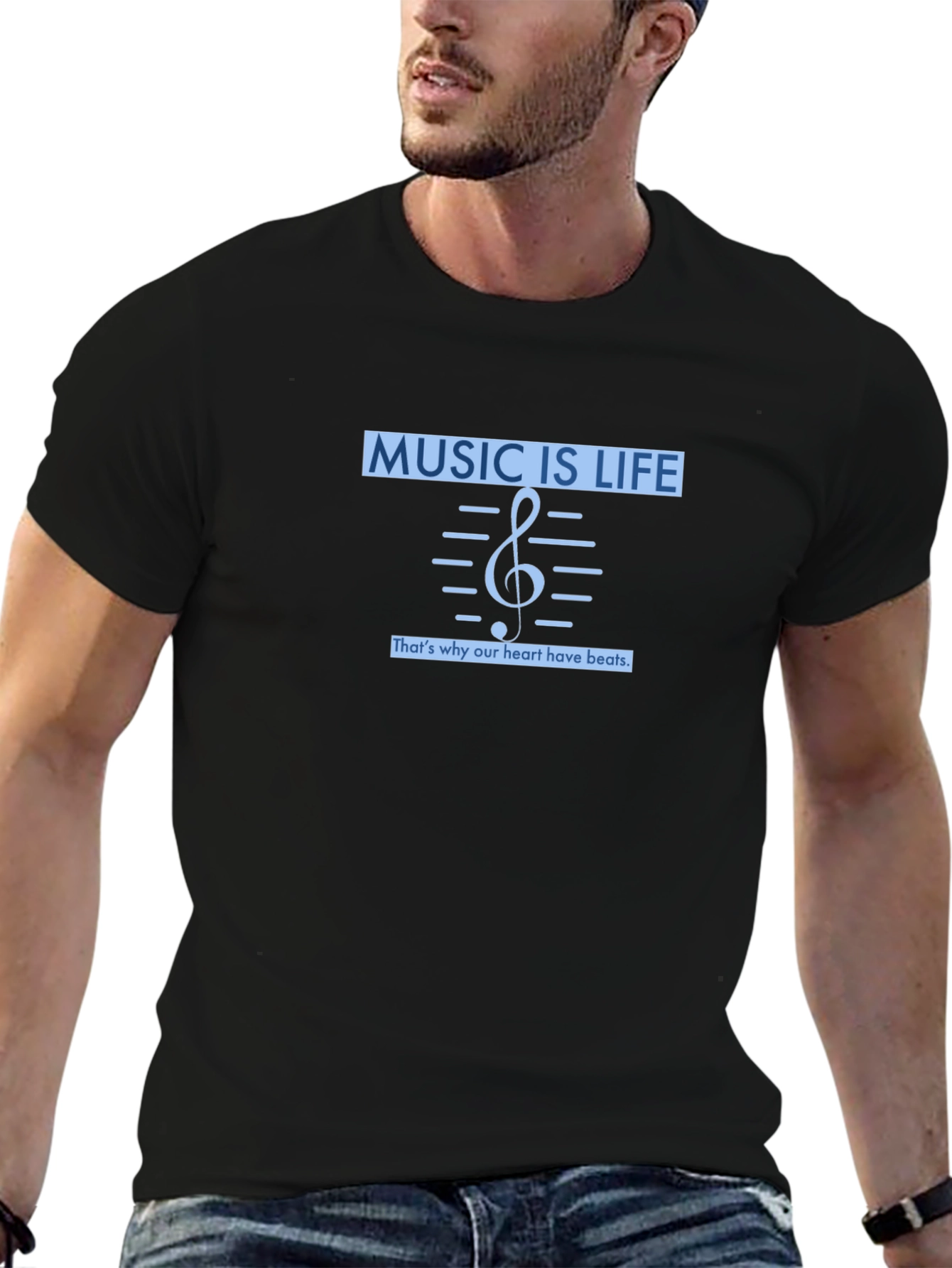 Music Is Life Mens Black Graphic T-Shirt