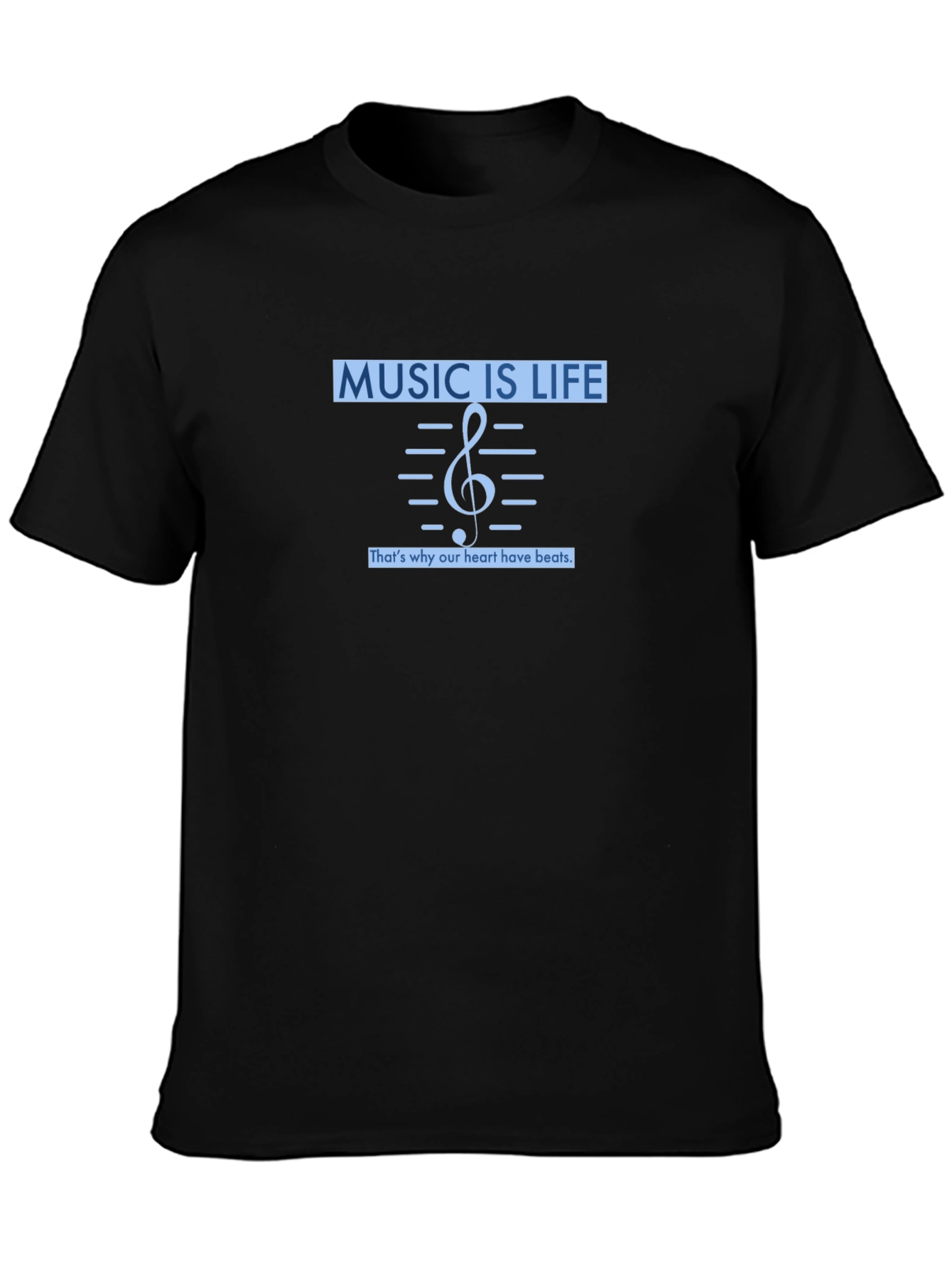Music Is Life Mens Black Graphic T-Shirt