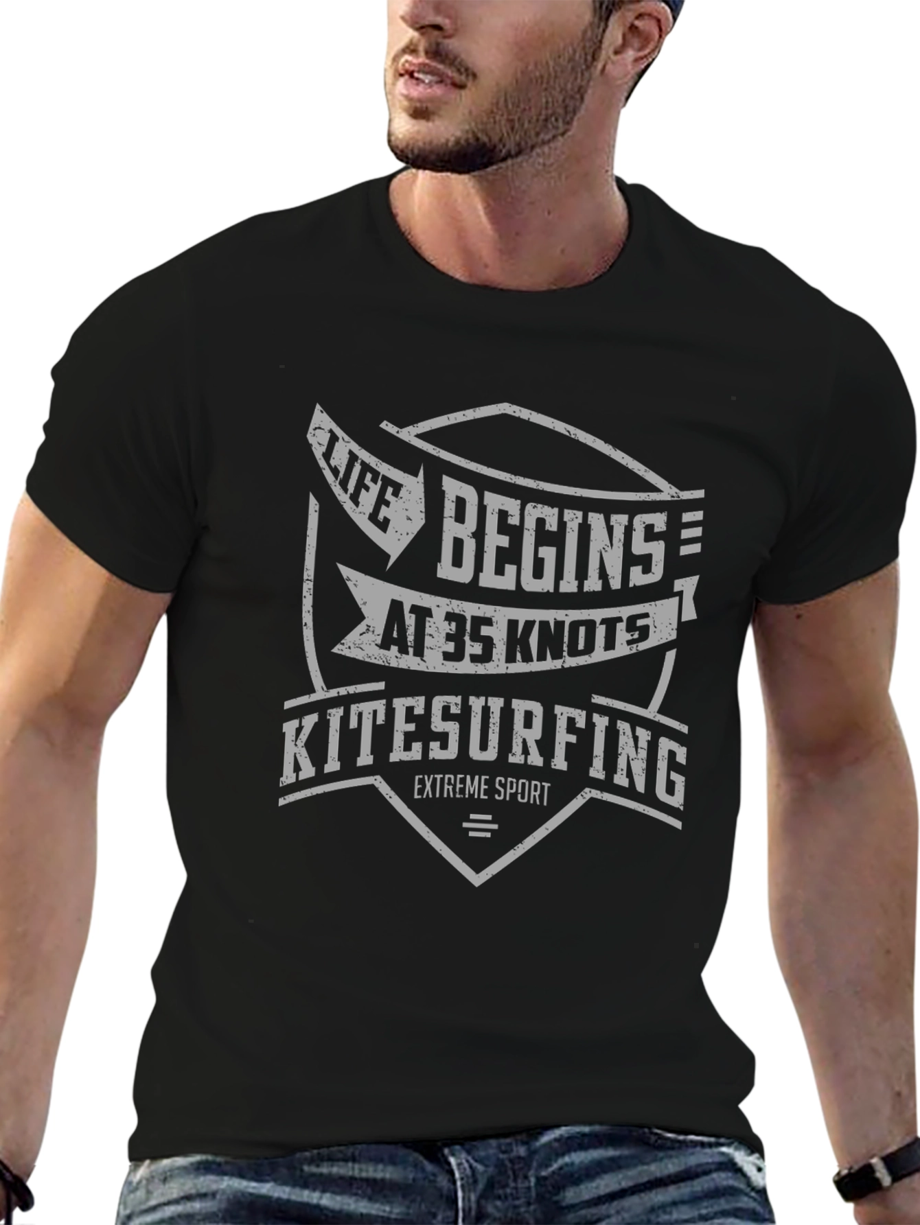 Kitesurfing Life Begins at 35 Knots Black T-Shirt