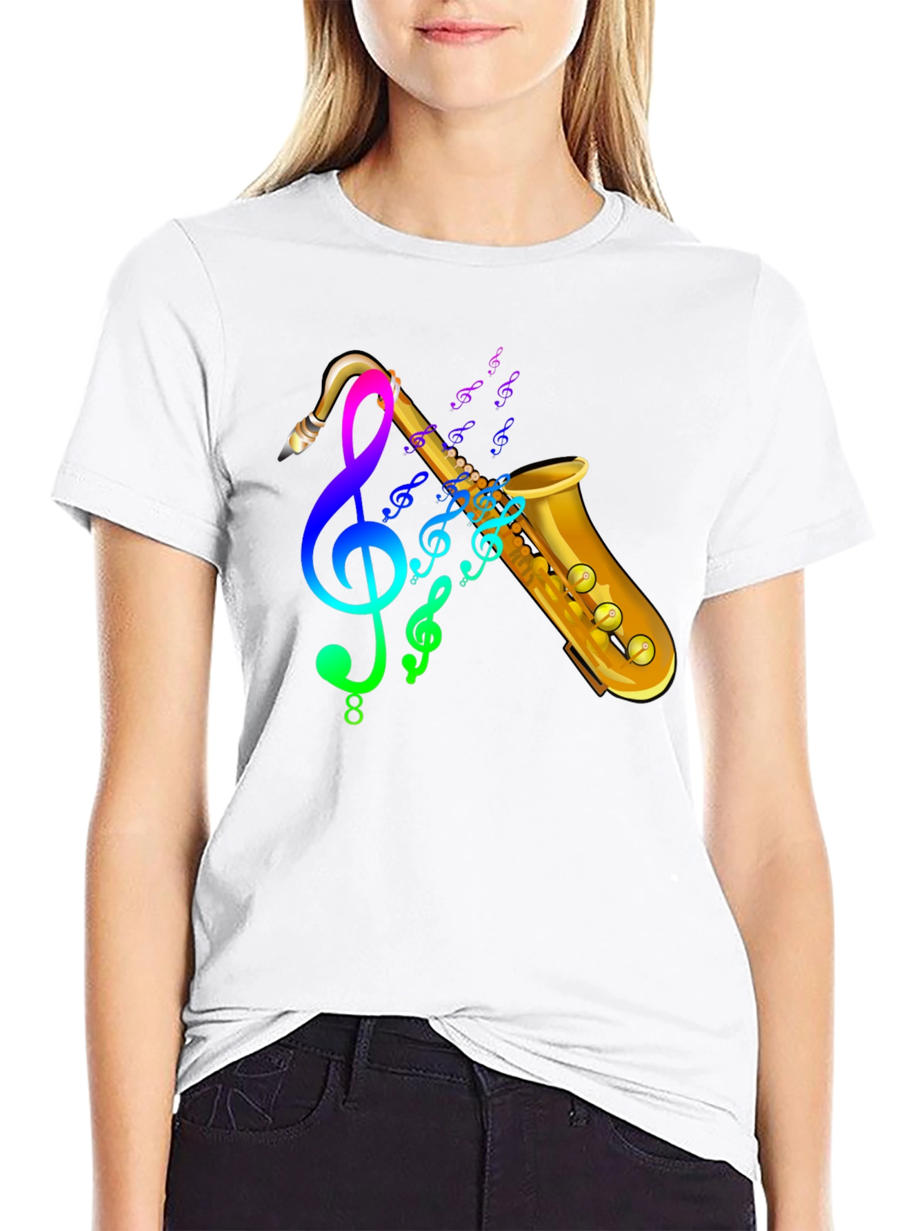 Saxophone & Music Notes Graphic Black T-Shirt