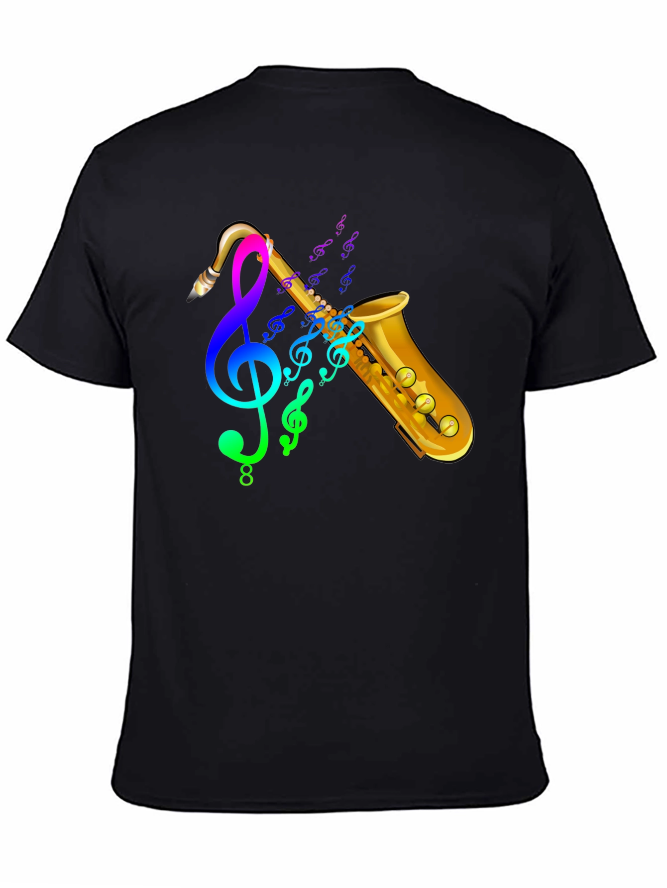Saxophone & Music Notes Graphic Black T-Shirt