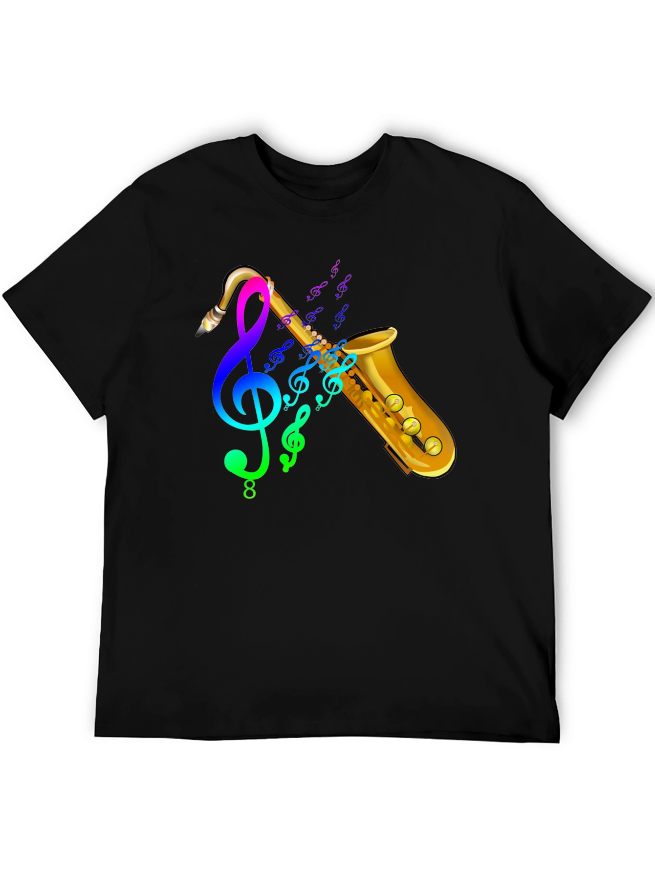 Saxophone & Music Notes Graphic Black T-Shirt