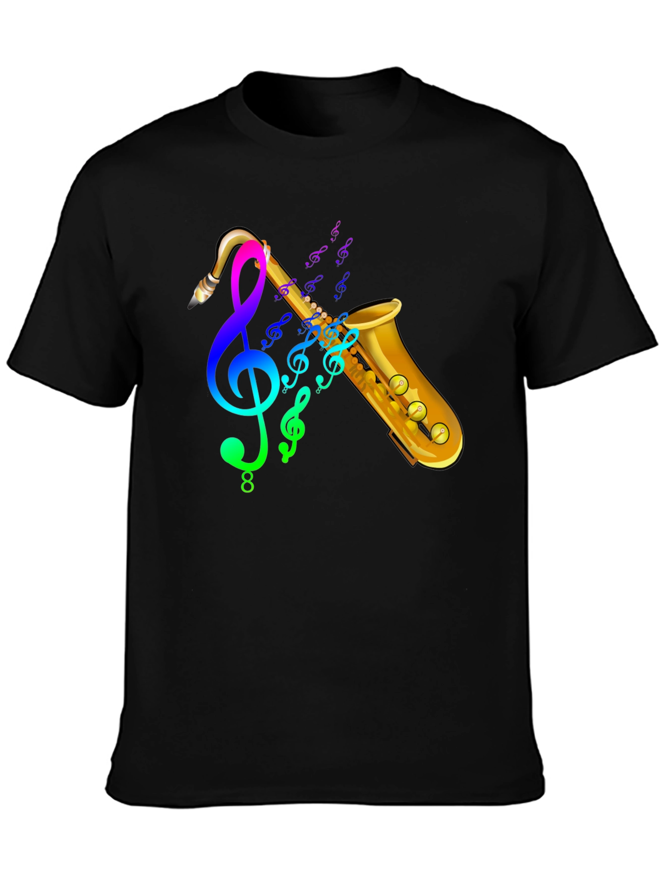 Saxophone & Music Notes Graphic Black T-Shirt