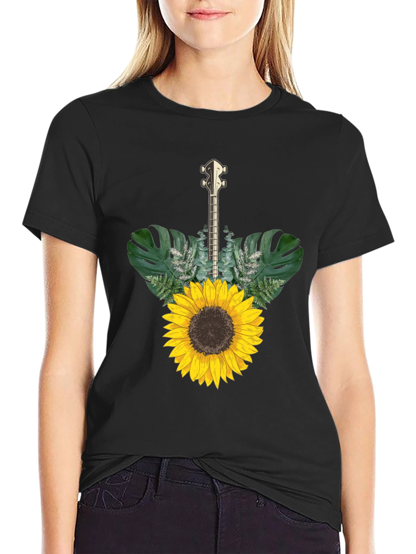 Sunflower Guitar T-Shirt - Black Cotton Tee