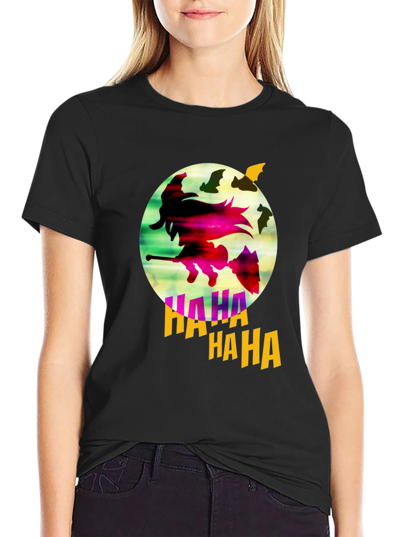 Witch & Bats Graphic Tee - Halloween Shirt