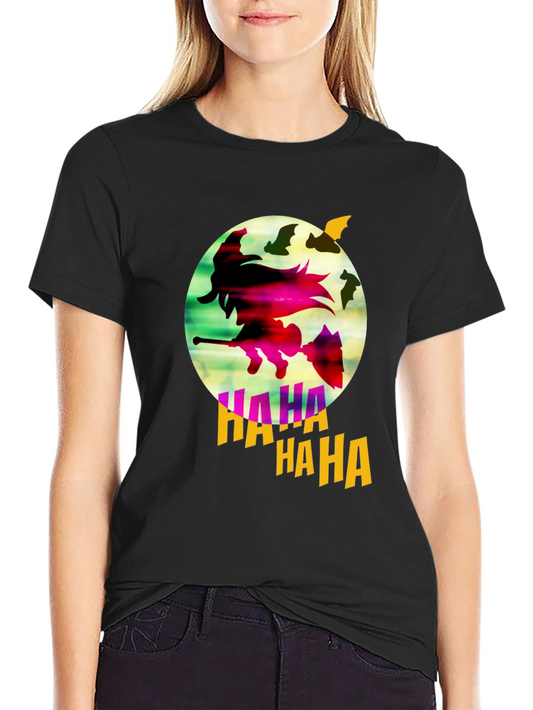 Witch & Bats Graphic Tee - Halloween Shirt
