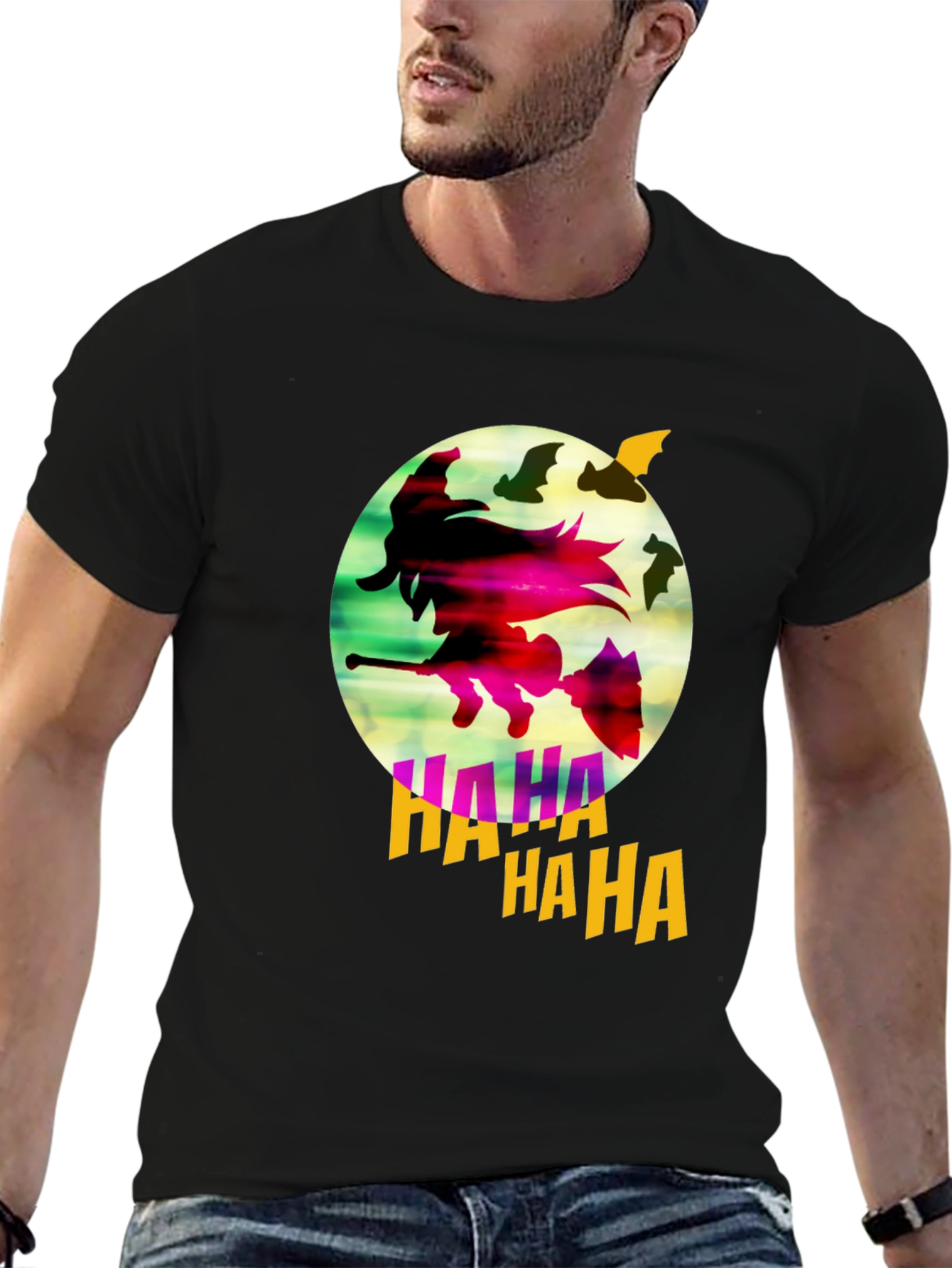 Witch & Bats Graphic Tee - Halloween Shirt