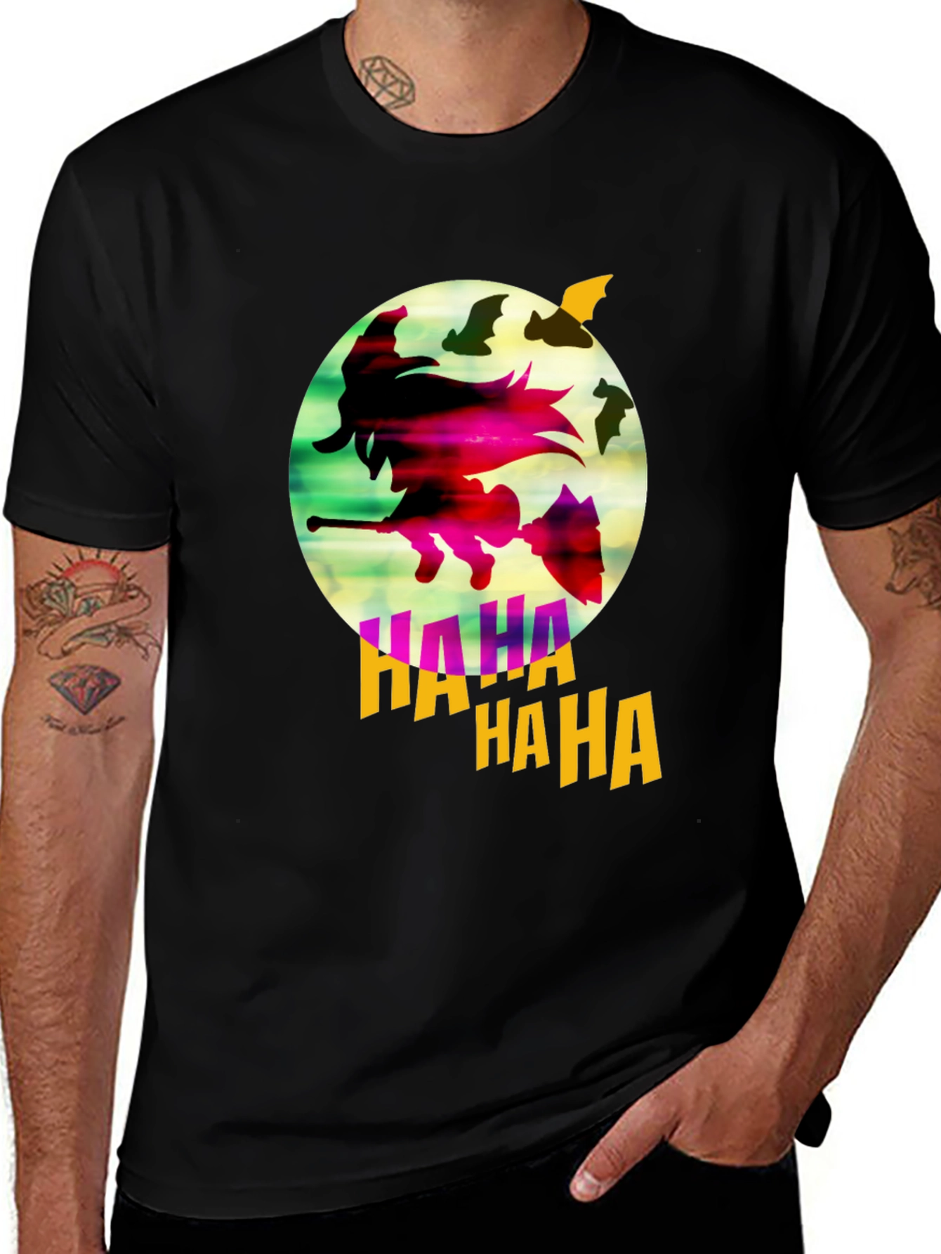 Witch & Bats Graphic Tee - Halloween Shirt