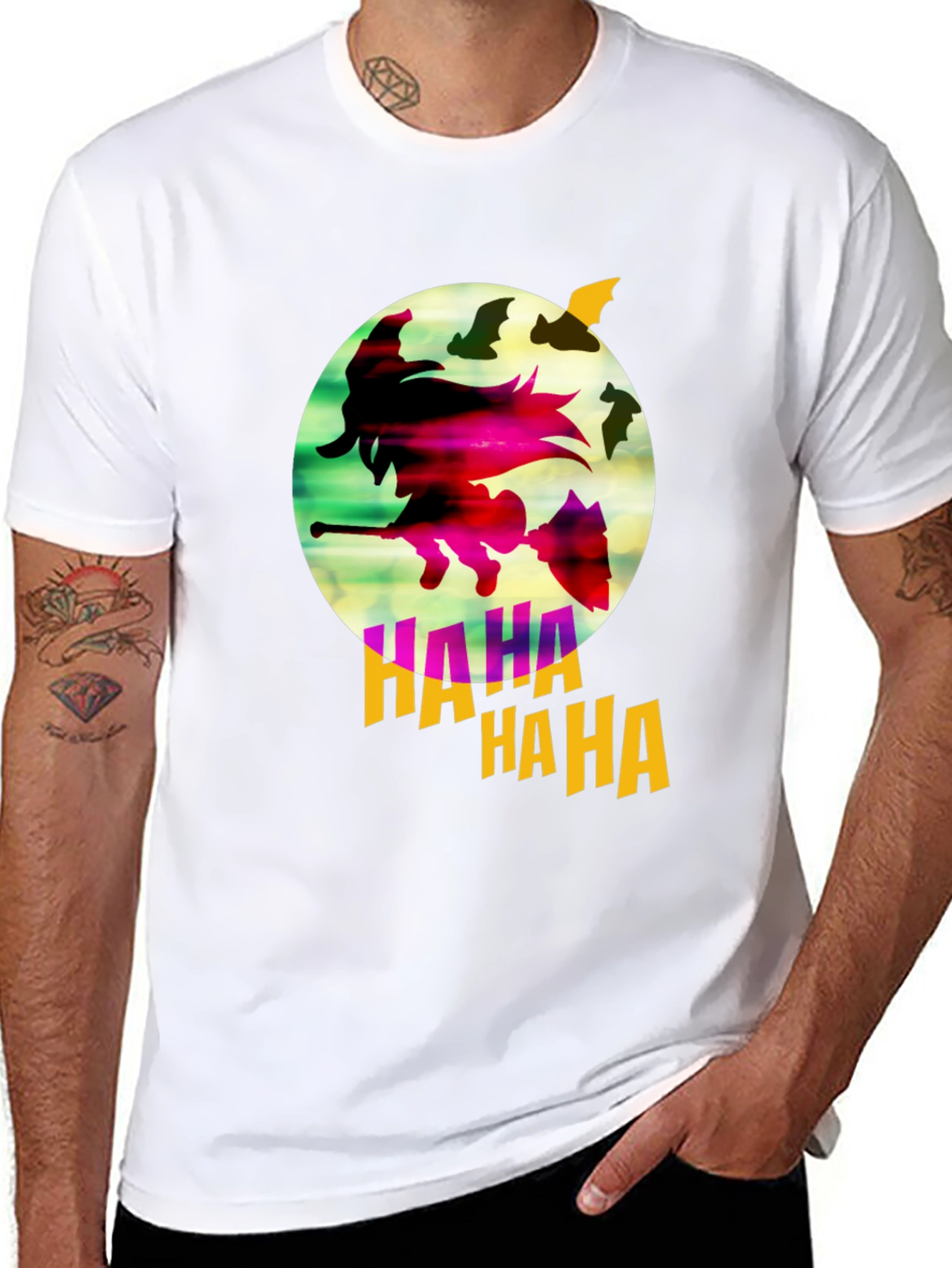 Witch & Bats Graphic Tee - Halloween Shirt